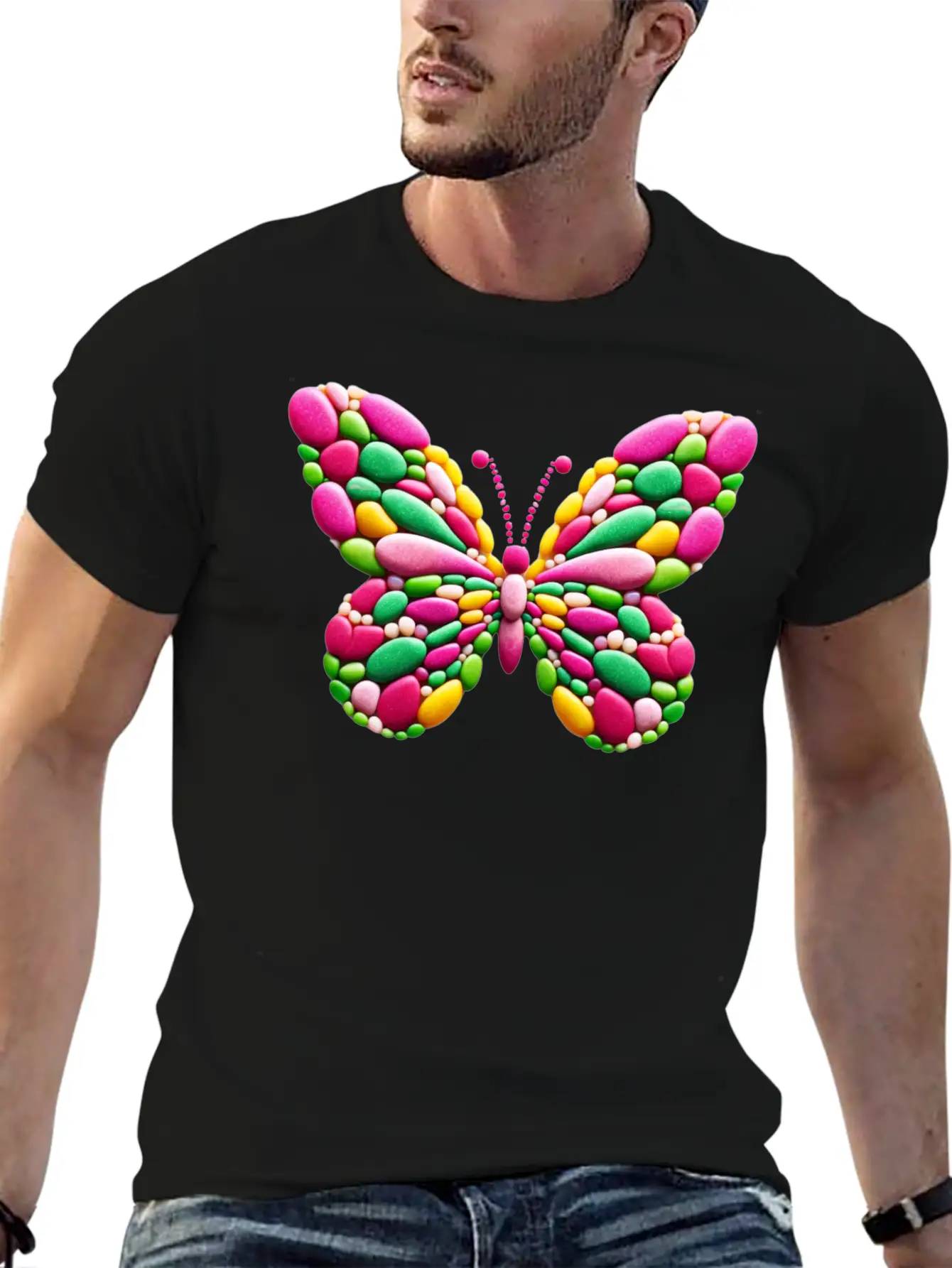 Candy Mosaic Monarch Pebble Butterfly Casual Graphic T-Shirt – Simple And Comfortable Daily Wear