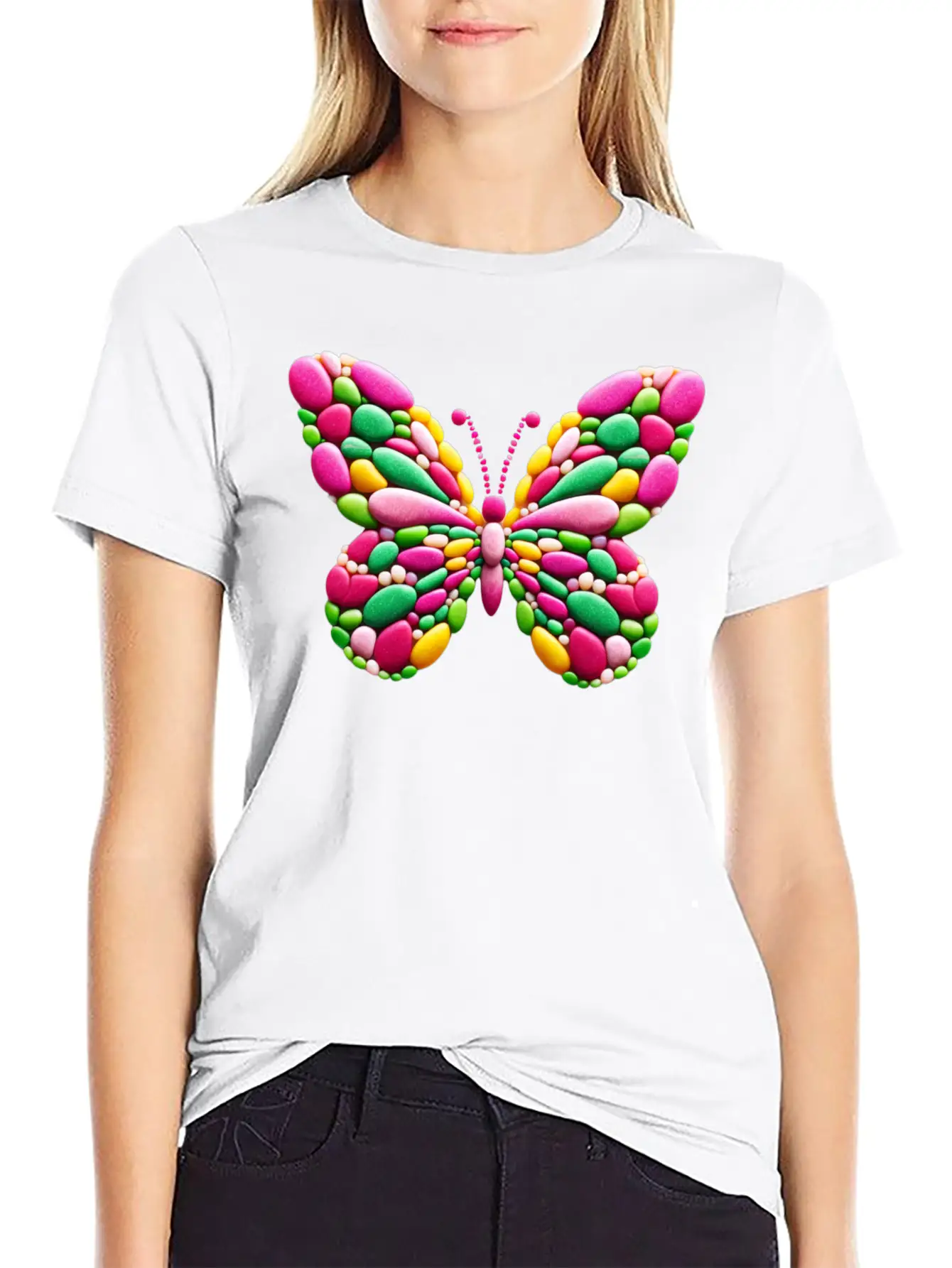 Candy Mosaic Monarch Pebble Butterfly Casual Graphic T-Shirt – Simple And Comfortable Daily Wear