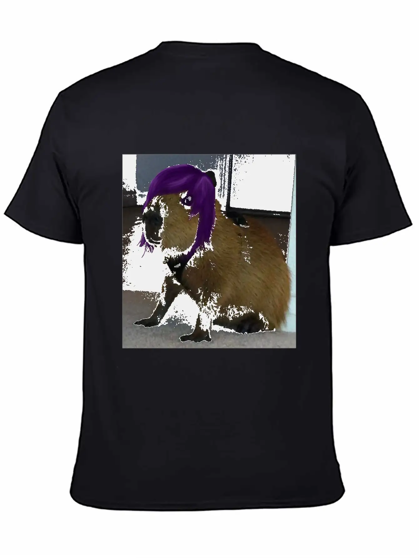 Capybara Funny Gothic Punk Capybara Purple Hair Stylish Everyday T-Shirt – Unisex Basic Cotton Tee