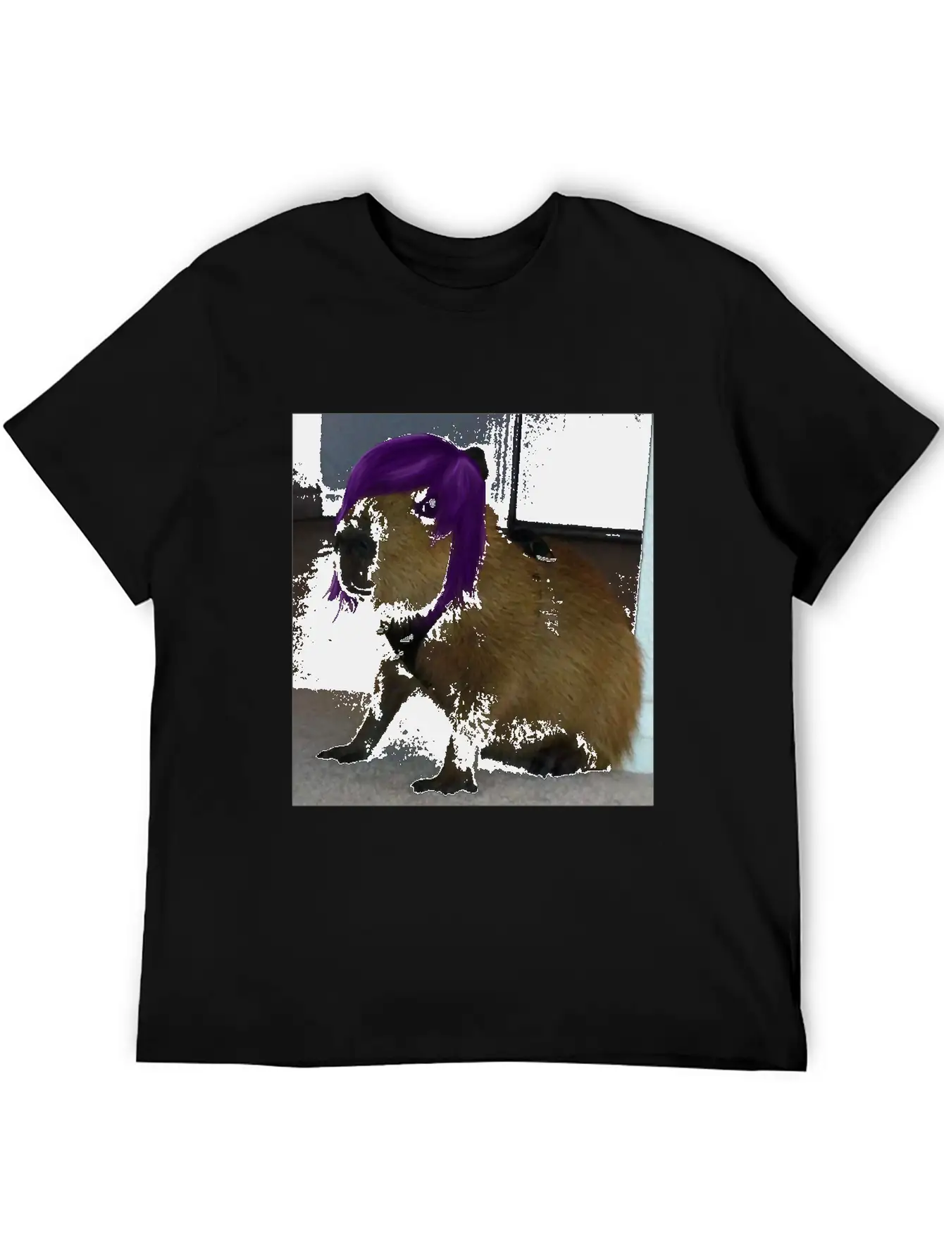 Capybara Funny Gothic Punk Capybara Purple Hair Stylish Everyday T-Shirt – Unisex Basic Cotton Tee