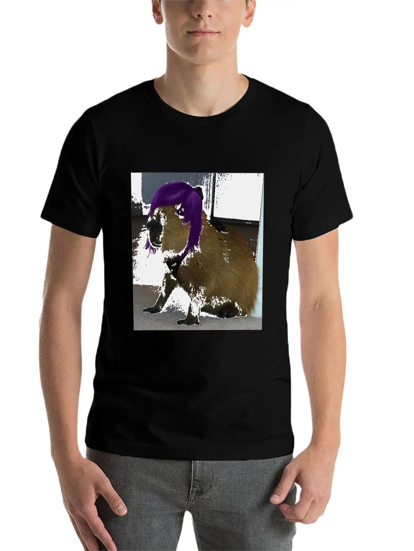 Capybara Funny Gothic Punk Capybara Purple Hair Stylish Everyday T-Shirt – Unisex Basic Cotton Tee
