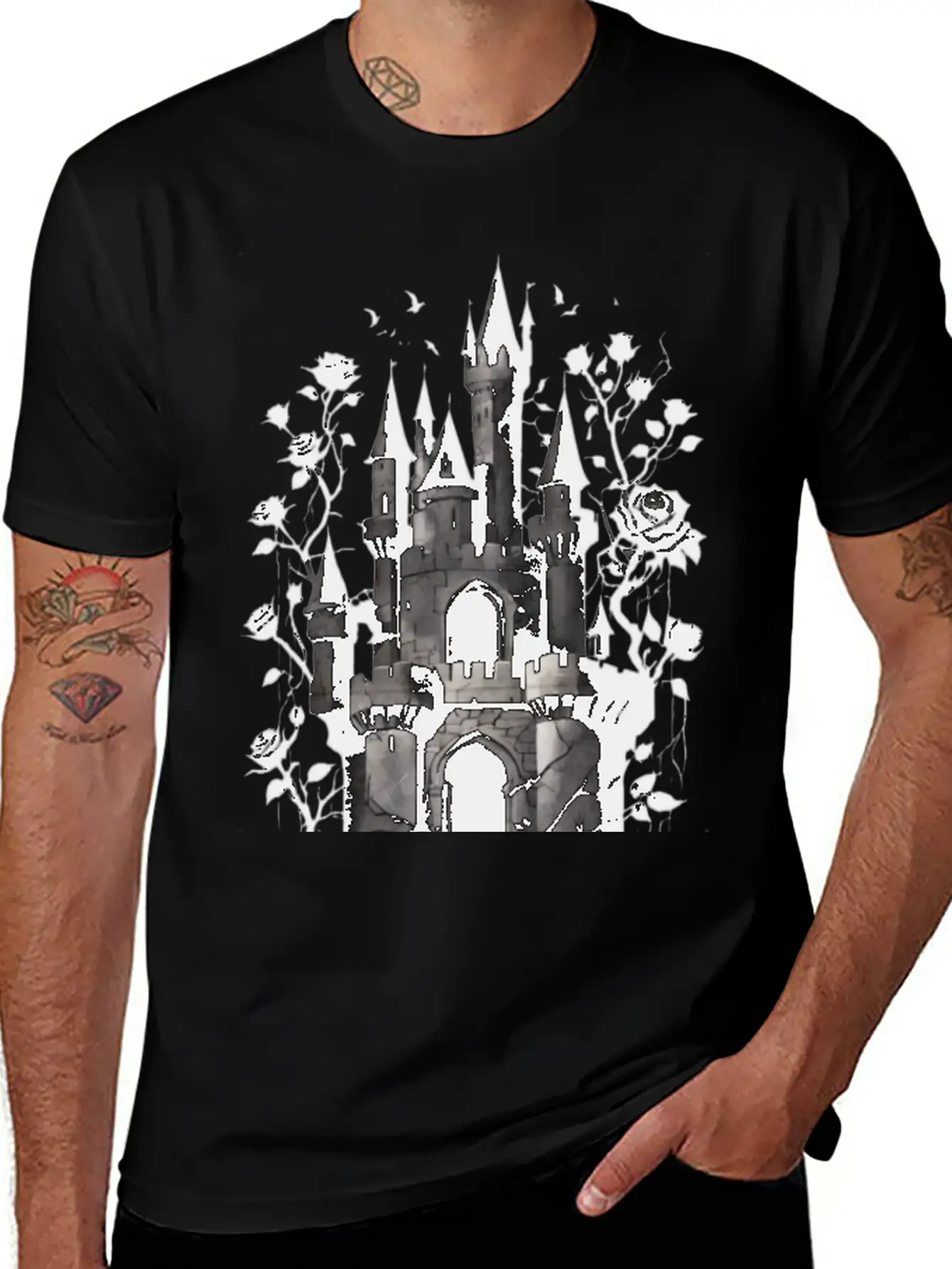 Castle Surrounded By Roses Basic Graphic T-Shirt – Daily Comfort In Soft Cotton