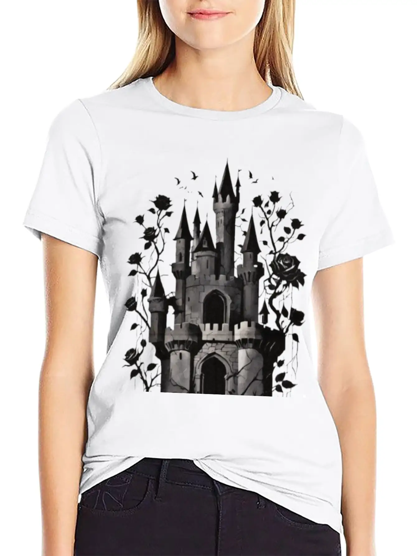 Castle Surrounded By Roses Basic Graphic T-Shirt – Daily Comfort In Soft Cotton