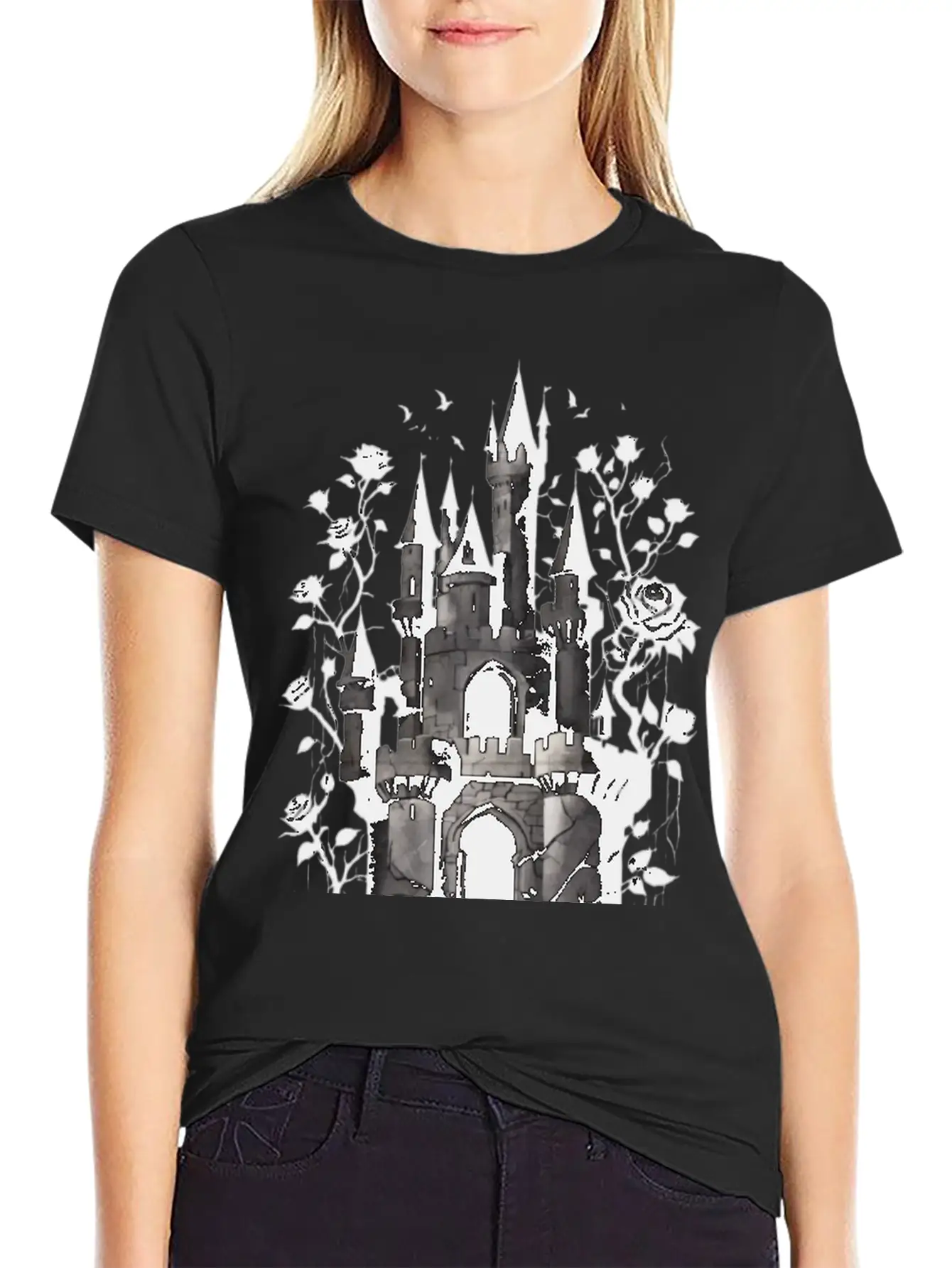 Castle Surrounded By Roses Basic Graphic T-Shirt – Daily Comfort In Soft Cotton