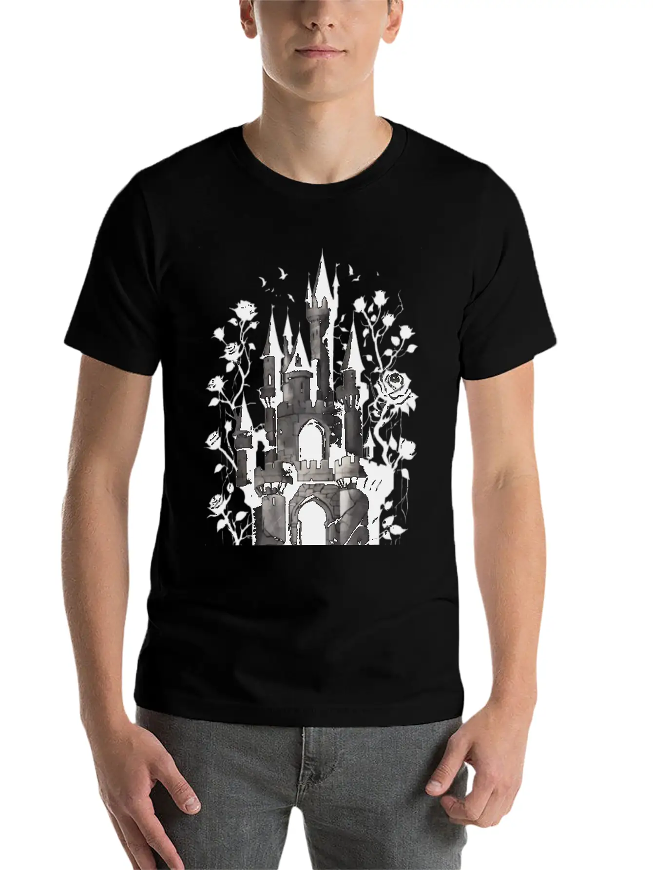 Castle Surrounded By Roses Basic Graphic T-Shirt – Daily Comfort In Soft Cotton