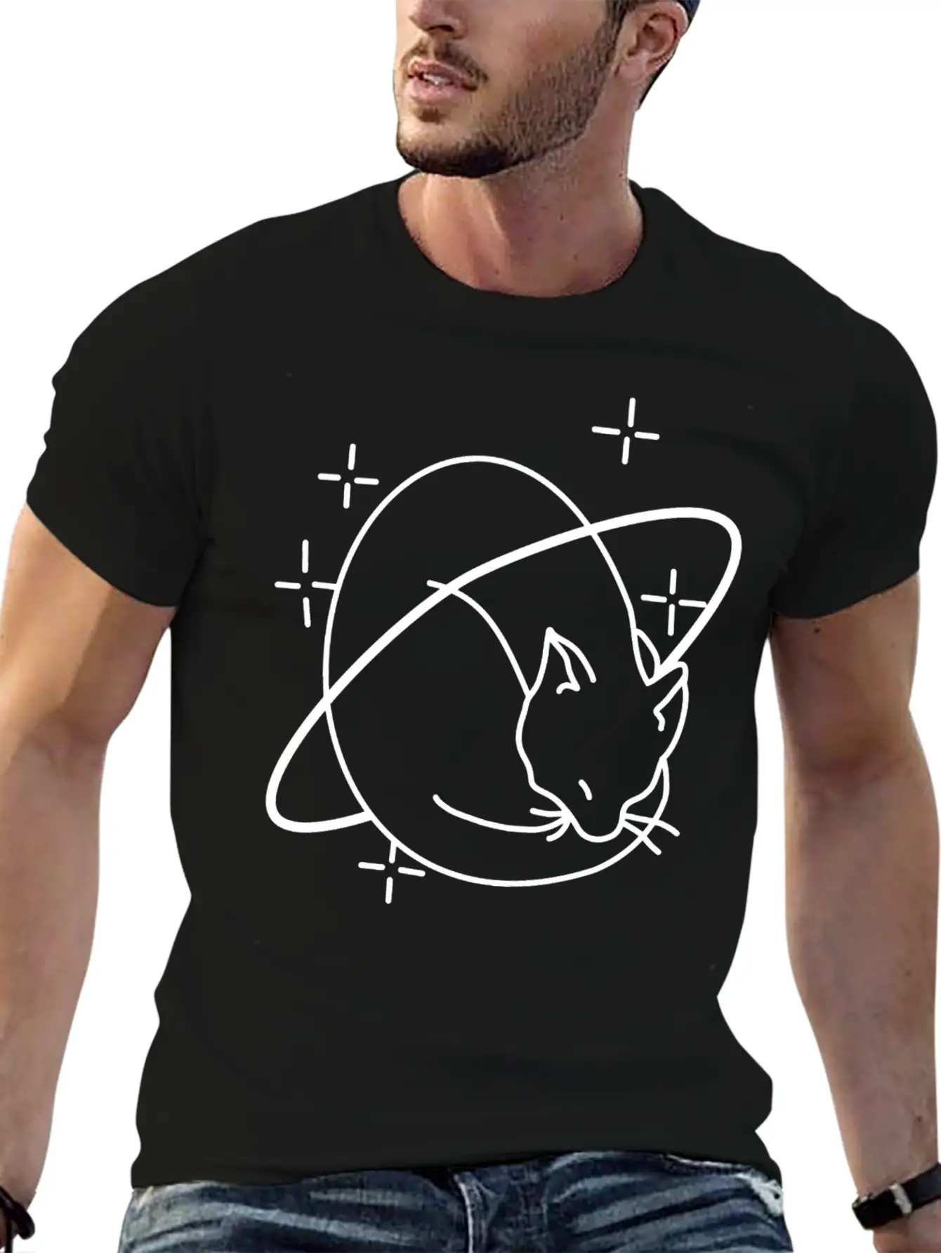 Cat Cuddling Planet Basic Graphic T-Shirt – Daily Comfort In Soft Cotton