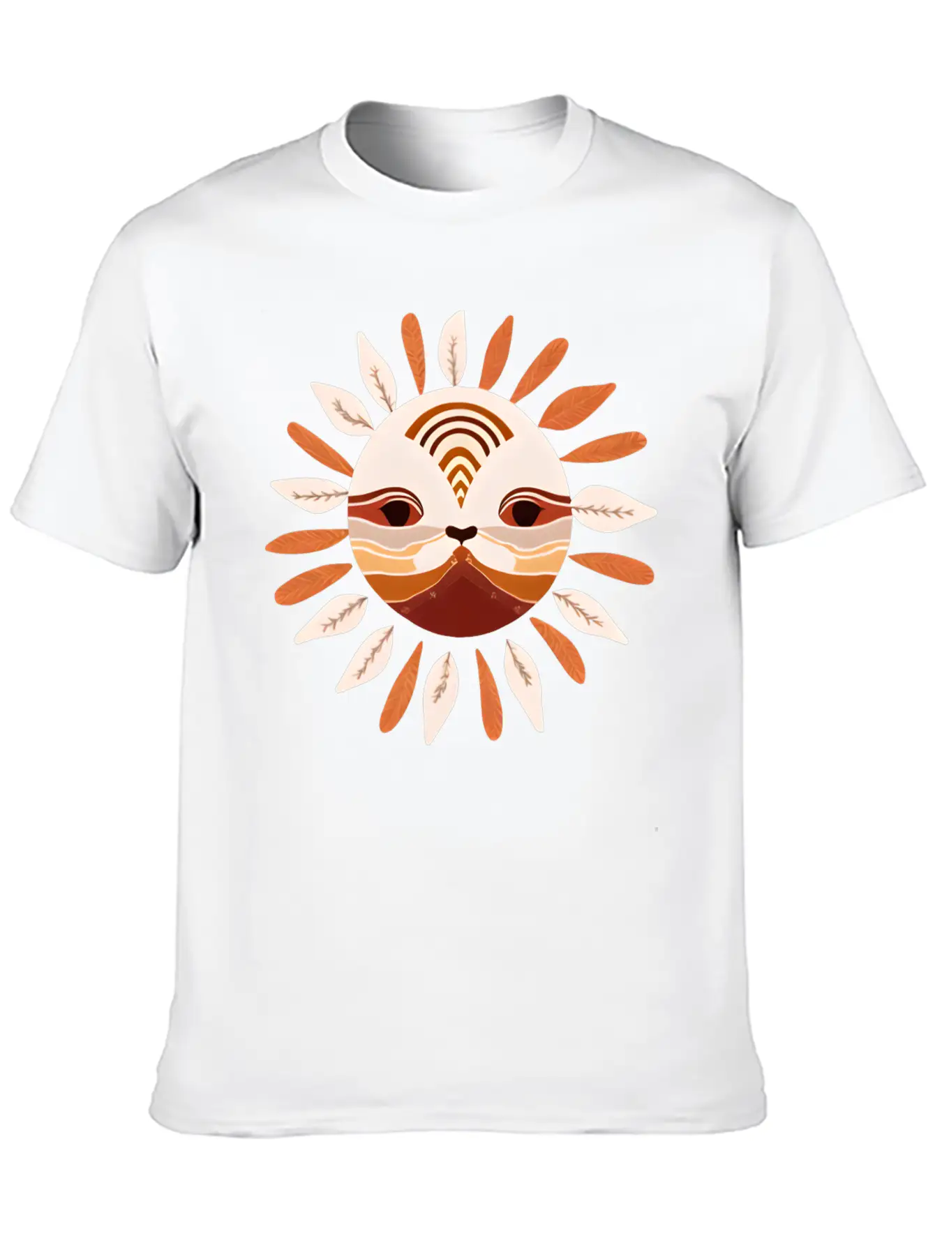 Cat Face Tribal Symbolic Sun Design Basic Graphic T-Shirt – Daily Comfort In Soft Cotton