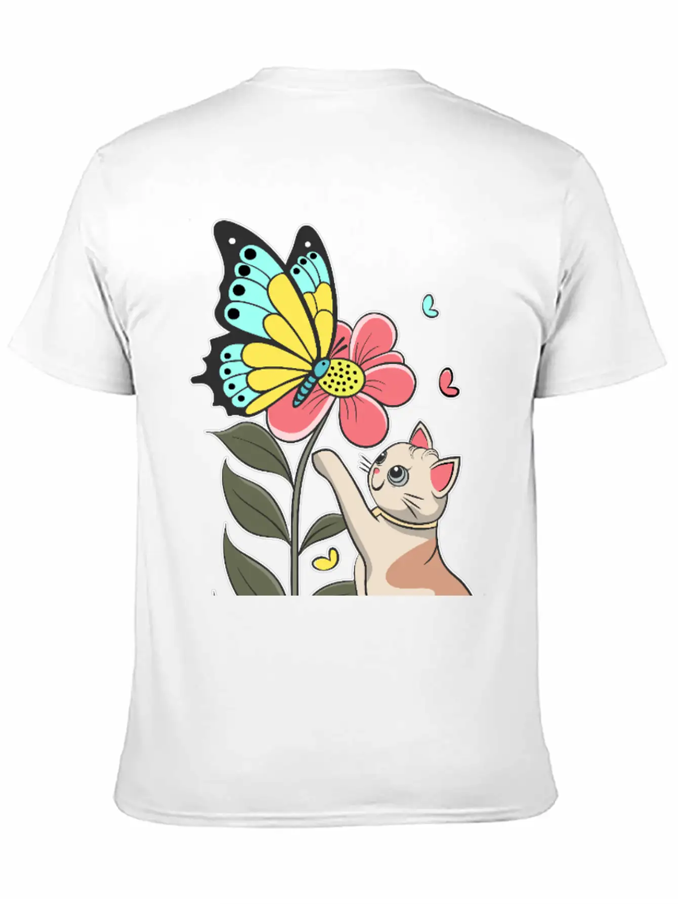 Cat, Flower And Butterfly Stylish Everyday T-Shirt – Unisex Basic Cotton Tee