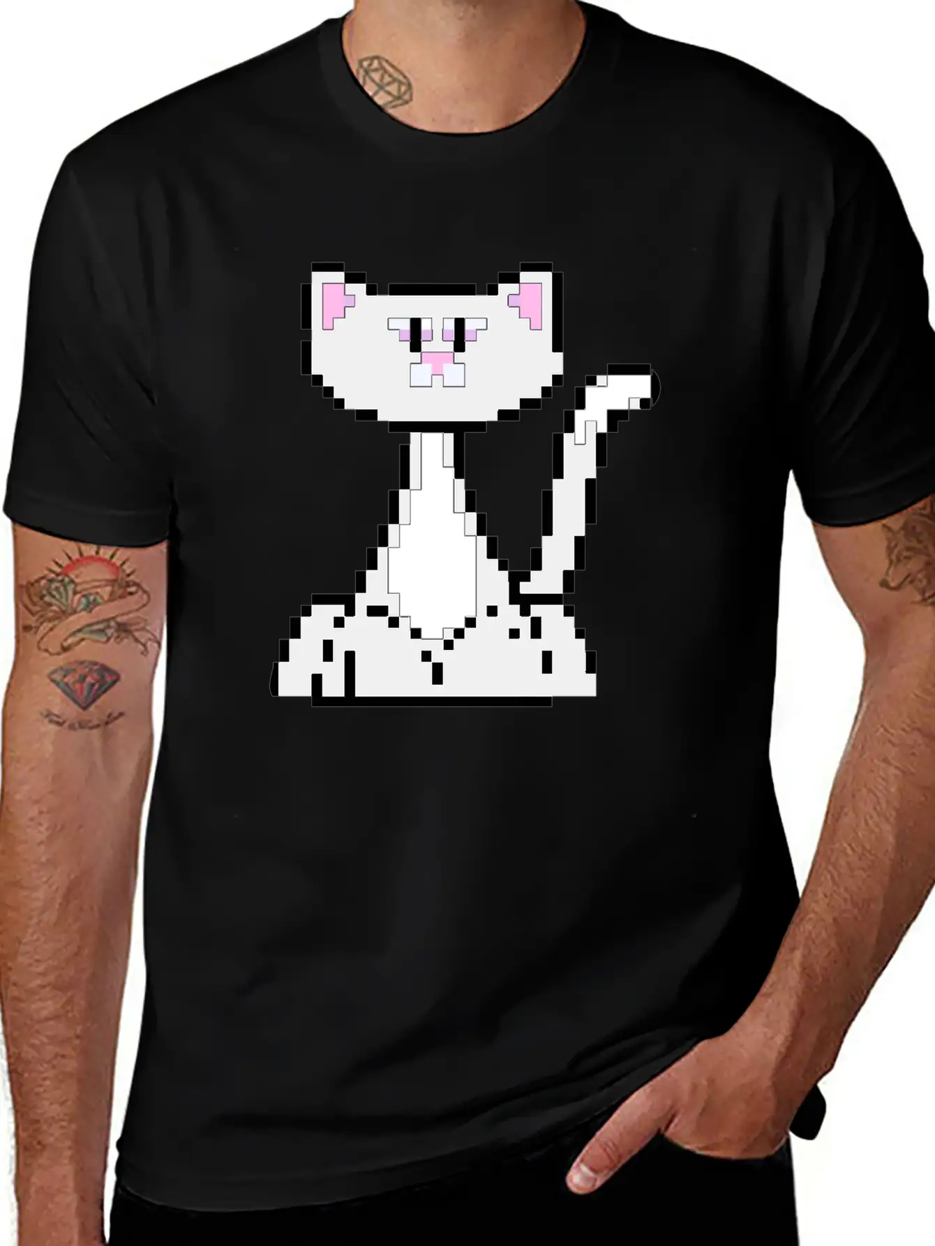 Cat Pixel Art Basic Graphic T-Shirt – Daily Comfort In Soft Cotton