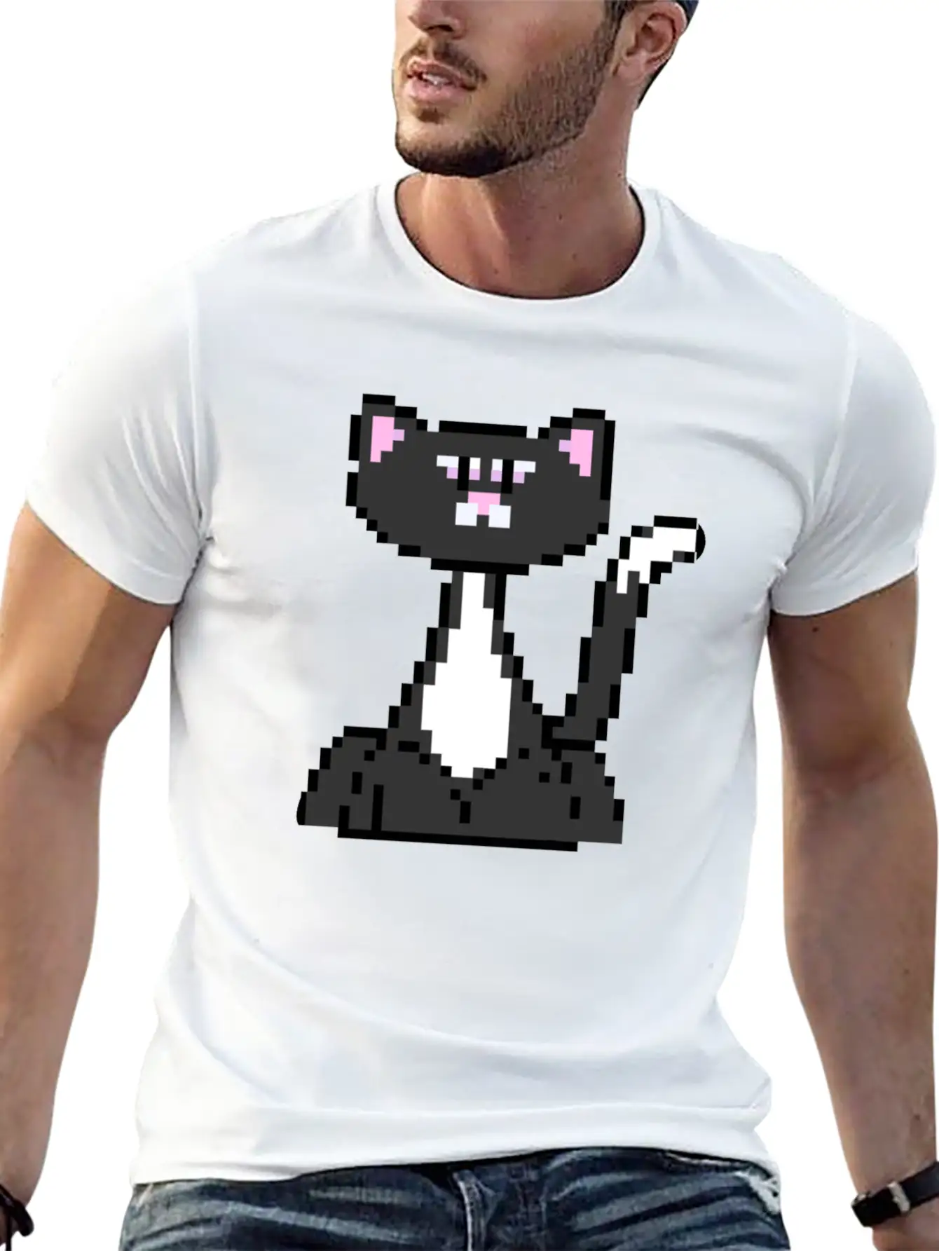 Cat Pixel Art Basic Graphic T-Shirt – Daily Comfort In Soft Cotton