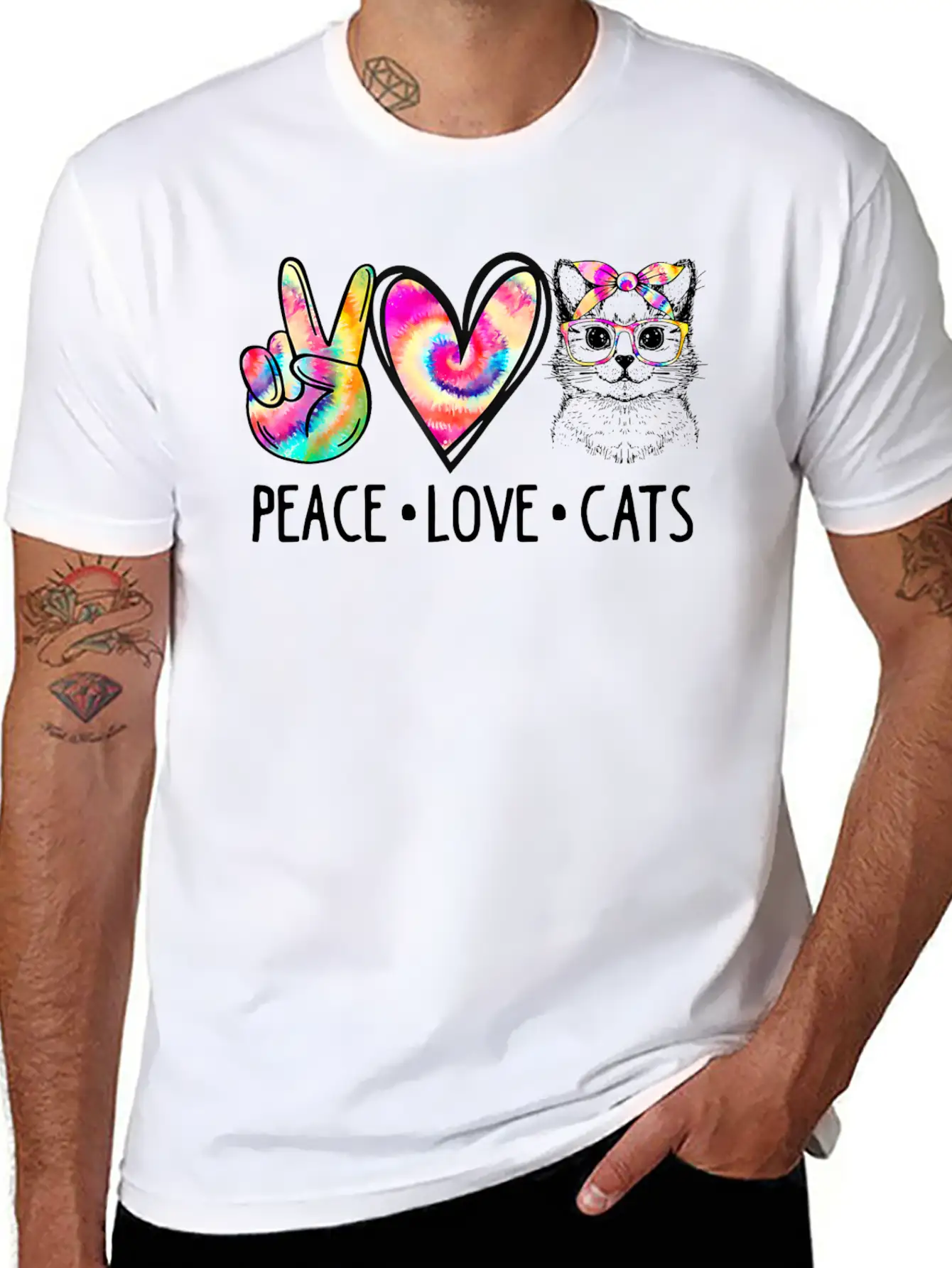 Cat Rescue Adopt A Cat Tie Dye Peace Love Cat Mom Basic Graphic T-Shirt – Daily Comfort In Soft Cotton