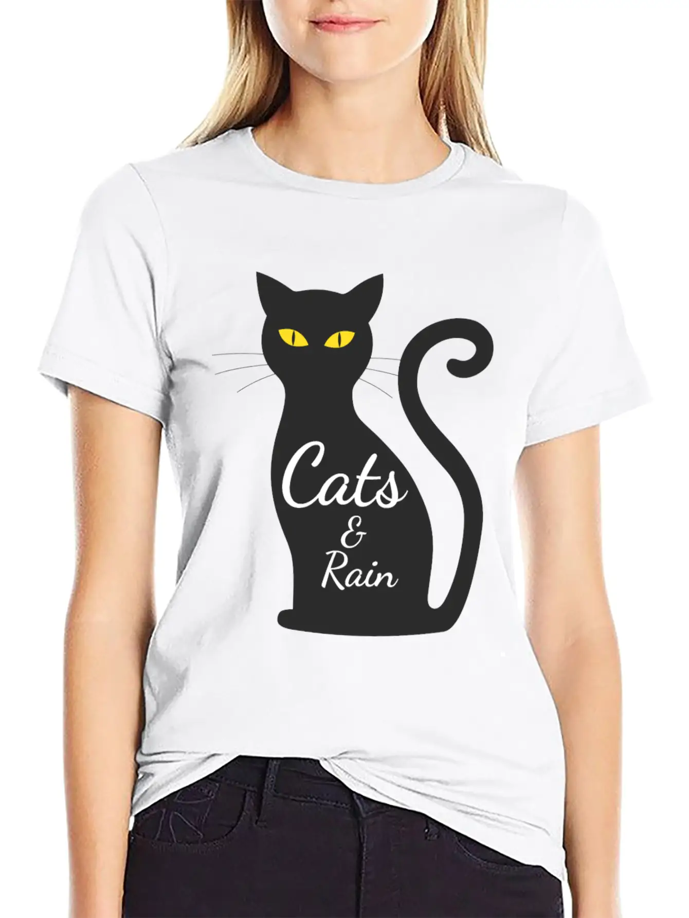 Cats And Rain Tshirt For Women Basic Graphic T-Shirt – Daily Comfort In Soft Cotton