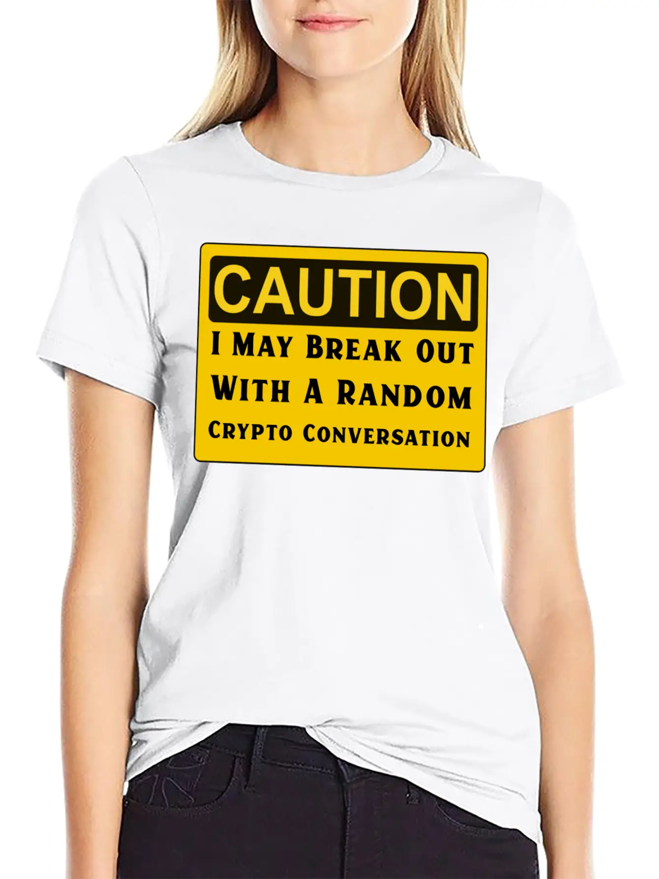 Caution Crypto Conversation Crypto T-shirt Stylish Everyday T-Shirt – Unisex Basic Cotton Tee