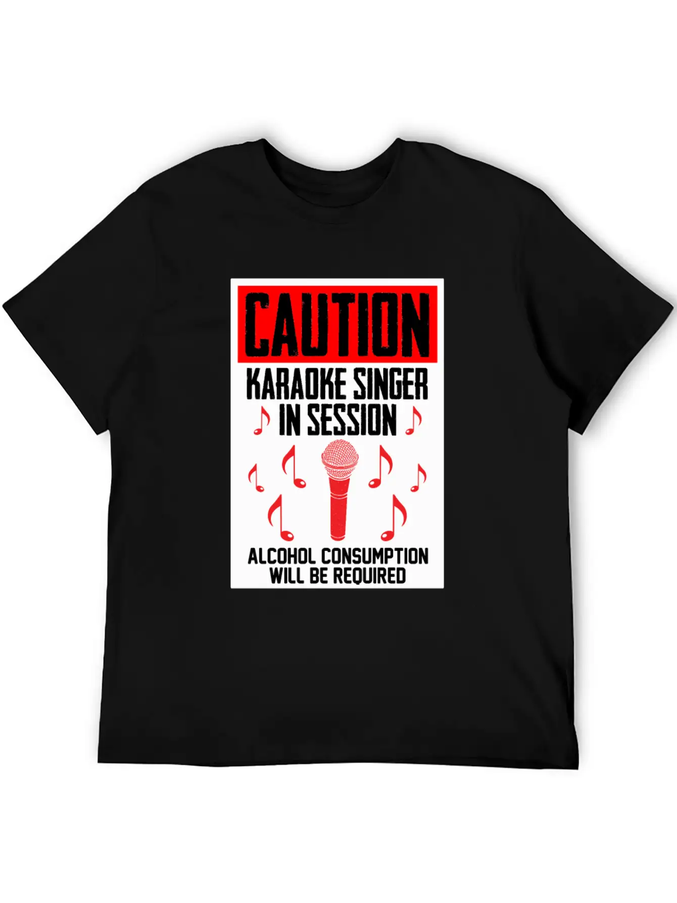 Caution Karaoke Singer In Session Microphone Music Stylish Everyday T-Shirt – Unisex Basic Cotton Tee