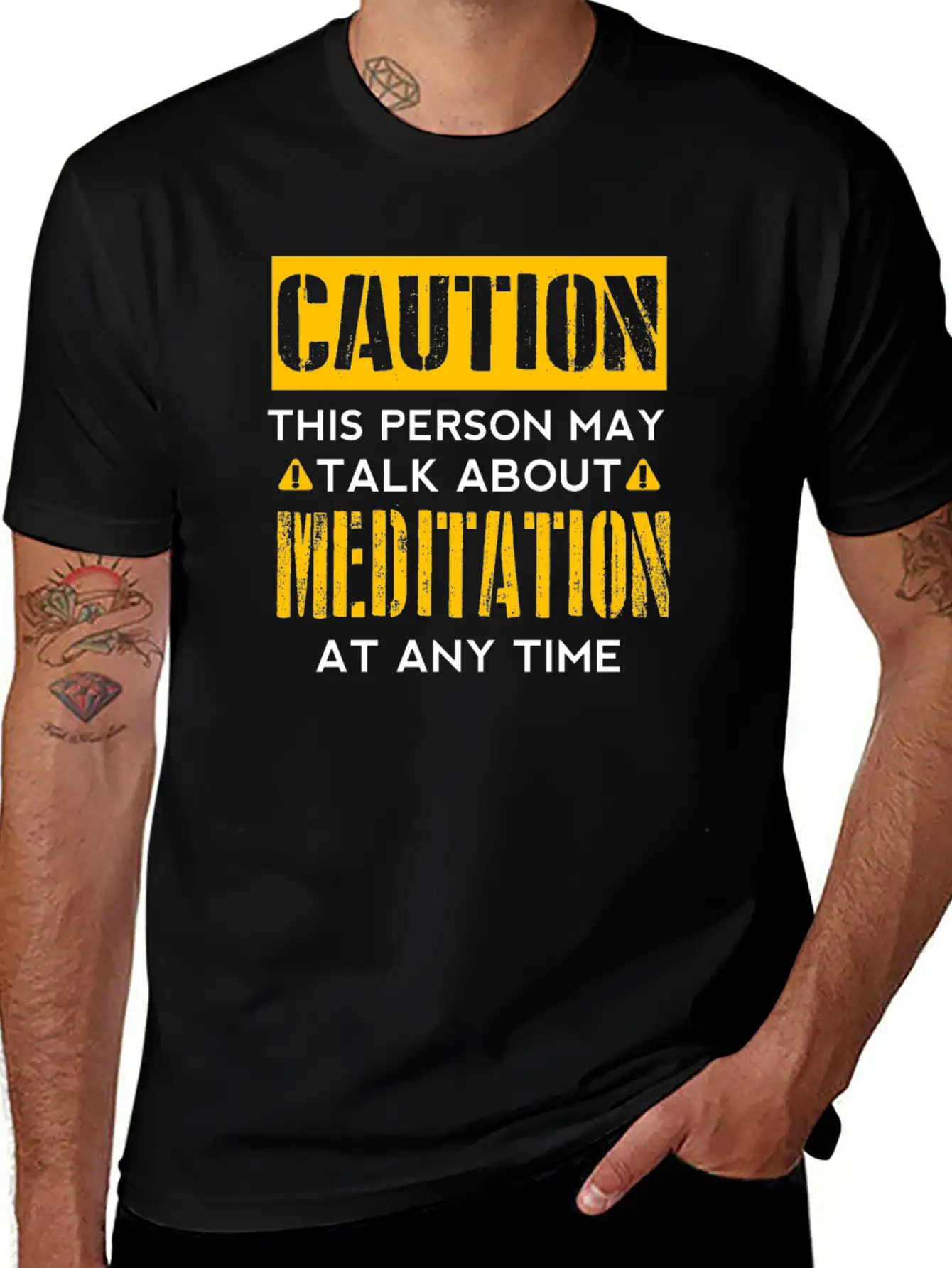 CAUTION - Meditation Fan Classic Crew Neck Graphic Tee – Everyday Minimal Look