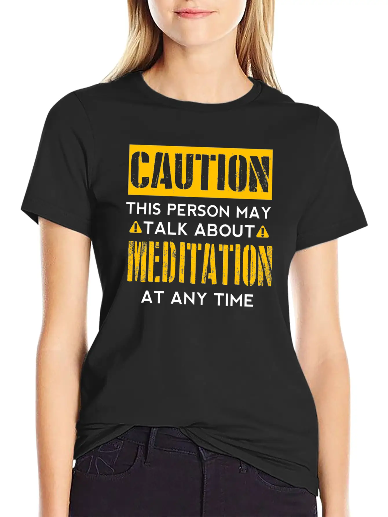 CAUTION - Meditation Fan Classic Crew Neck Graphic Tee – Everyday Minimal Look