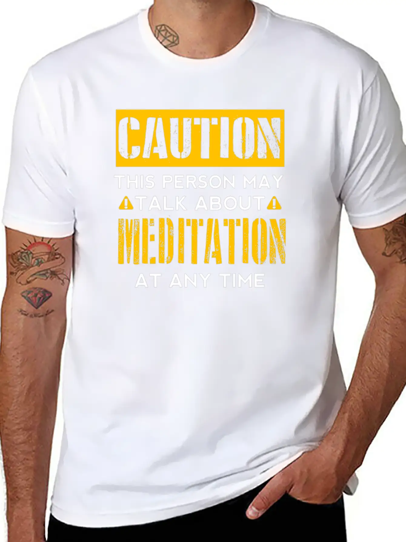 CAUTION - Meditation Fan Classic Crew Neck Graphic Tee – Everyday Minimal Look