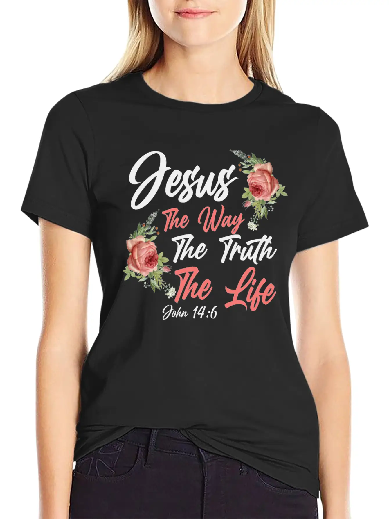 Christian Bible Verse Quote Rose Stylish Everyday T-Shirt – Unisex Basic Cotton Tee