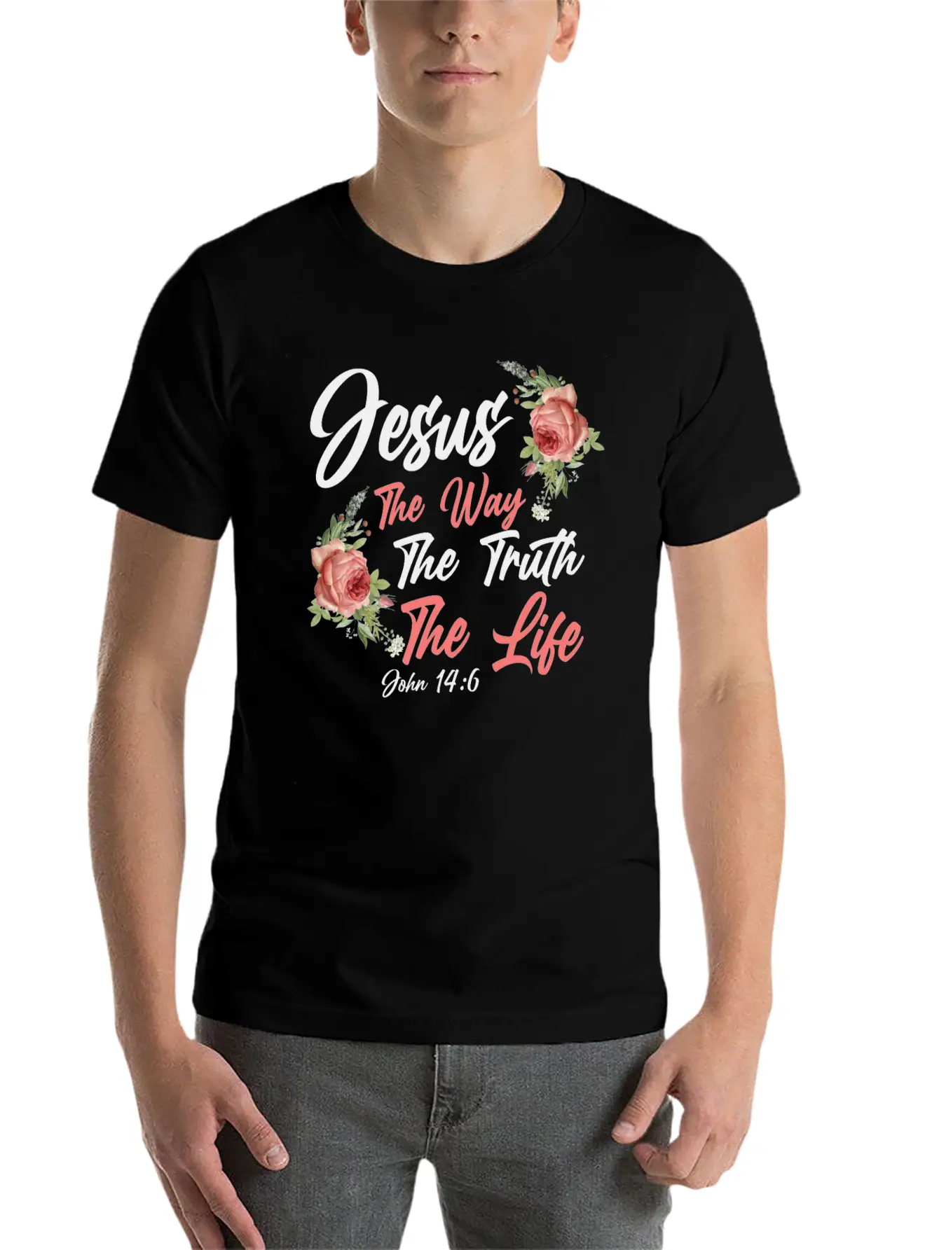 Christian Bible Verse Quote Rose Stylish Everyday T-Shirt – Unisex Basic Cotton Tee