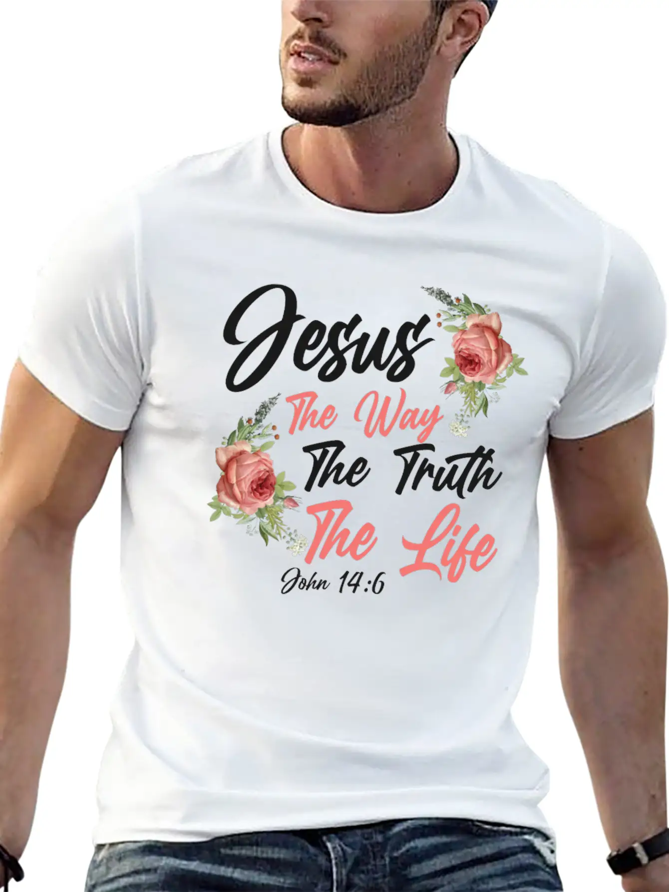 Christian Bible Verse Quote Rose Stylish Everyday T-Shirt – Unisex Basic Cotton Tee