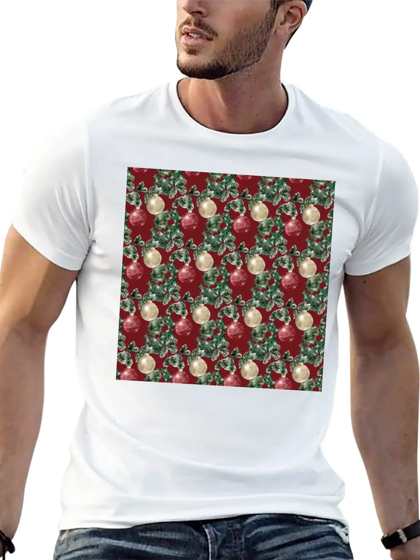 Christmas Watercolor Ornaments Pattern Unisex Casual T-Shirt – Clean Design For Daily Comfort