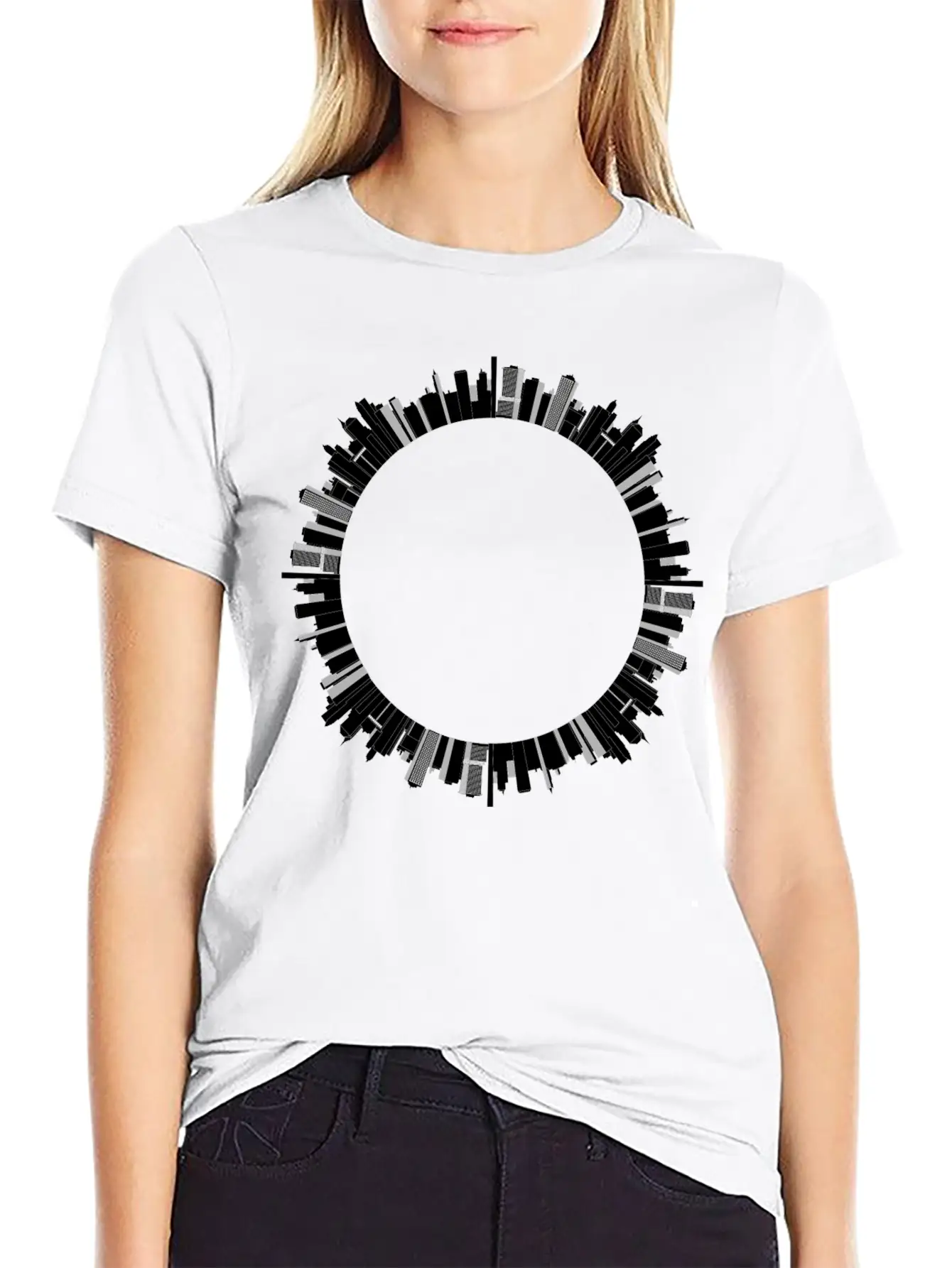 Cityscape Skyline Radial 2 Stylish Everyday T-Shirt – Unisex Basic Cotton Tee