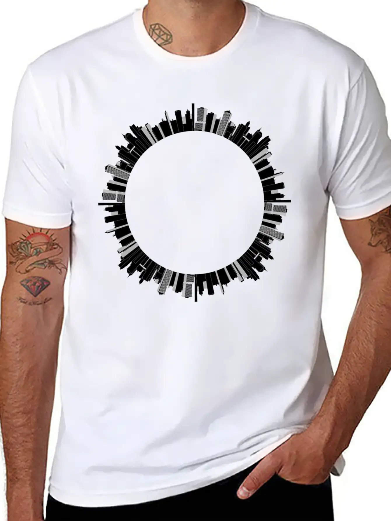 Cityscape Skyline Radial 2 Stylish Everyday T-Shirt – Unisex Basic Cotton Tee