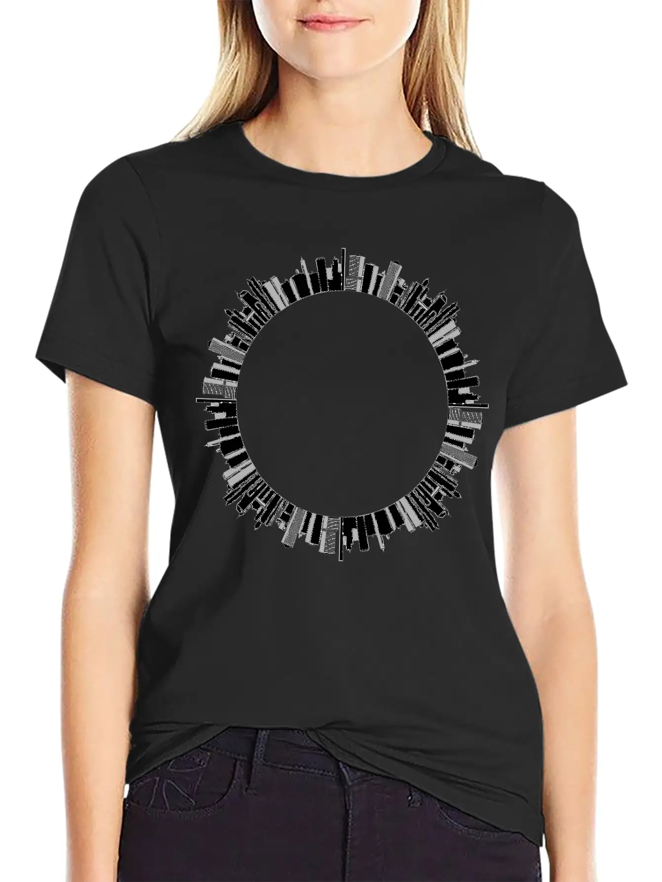 Cityscape Skyline Radial 2 Stylish Everyday T-Shirt – Unisex Basic Cotton Tee