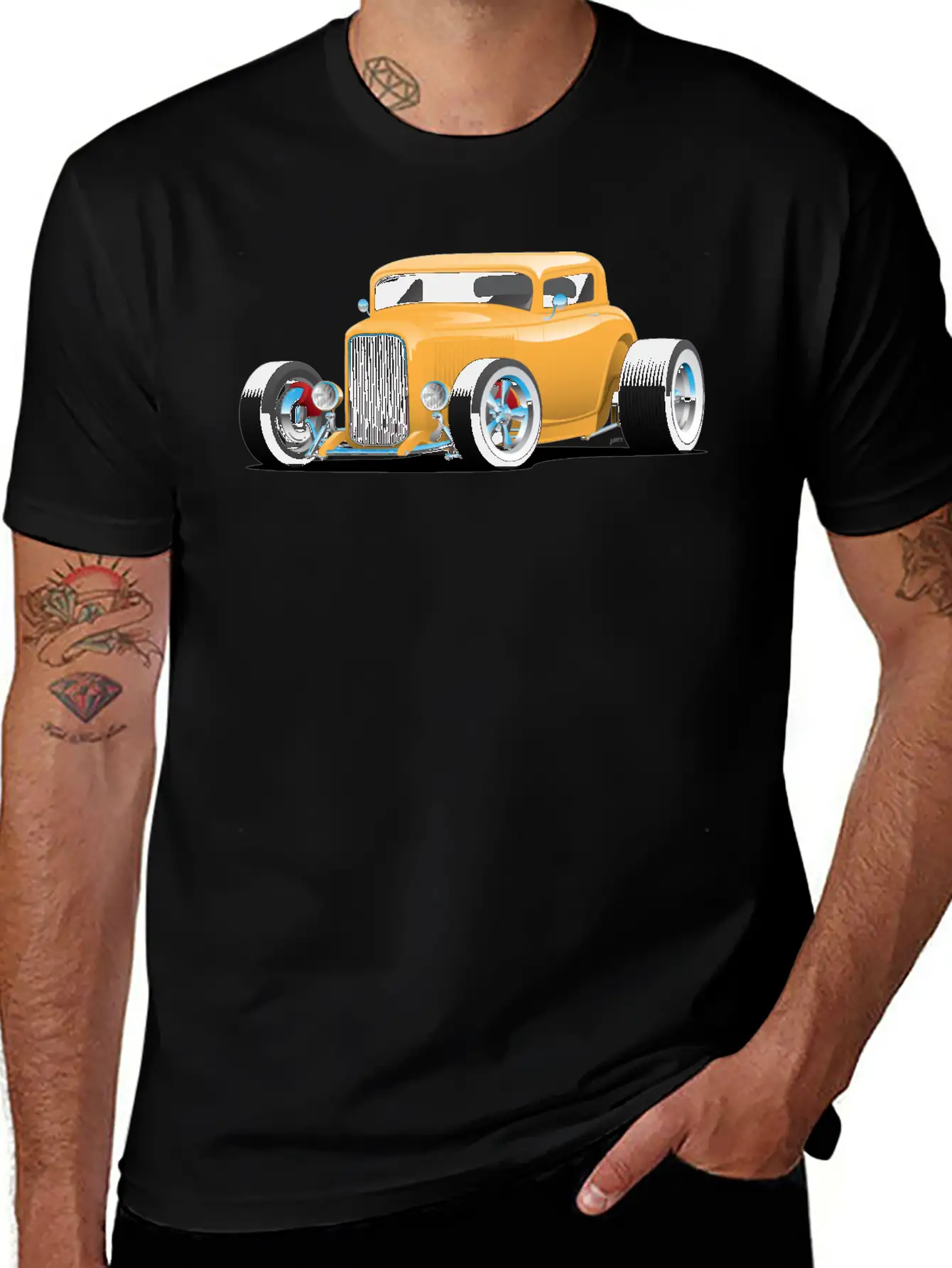 Classic American 32 Hotrod Car Illustration Basic Graphic T-Shirt – Daily Comfort In Soft Cotton