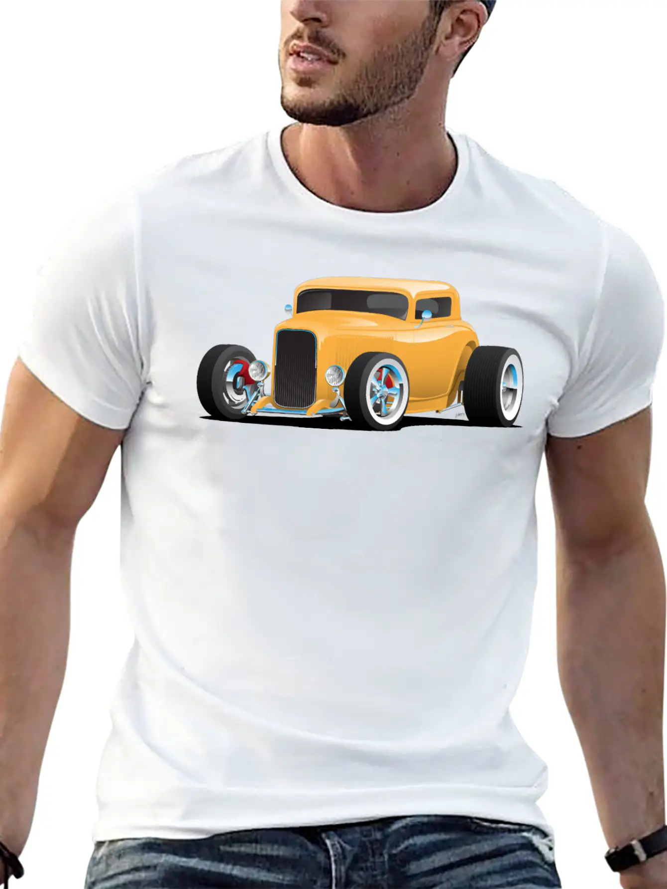 Classic American 32 Hotrod Car Illustration Basic Graphic T-Shirt – Daily Comfort In Soft Cotton