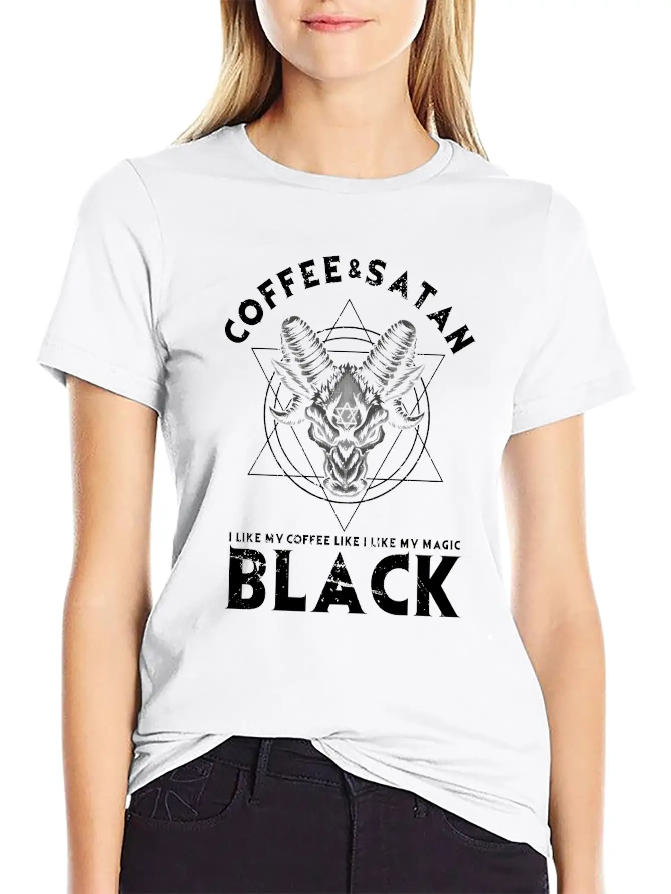 Coffee And Satan Occult Gothic Goth Baphomet Stylish Everyday T-Shirt – Unisex Basic Cotton Tee