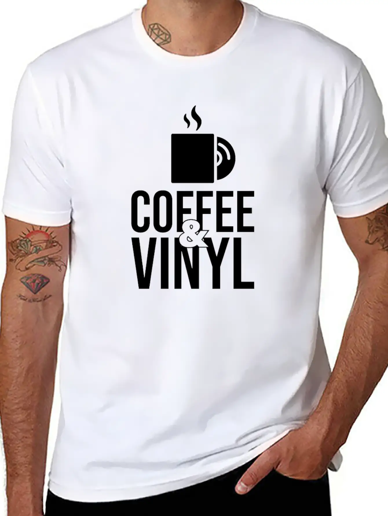 Coffee And Vinyl Lover Record Collector Stylish Everyday T-Shirt – Unisex Basic Cotton Tee