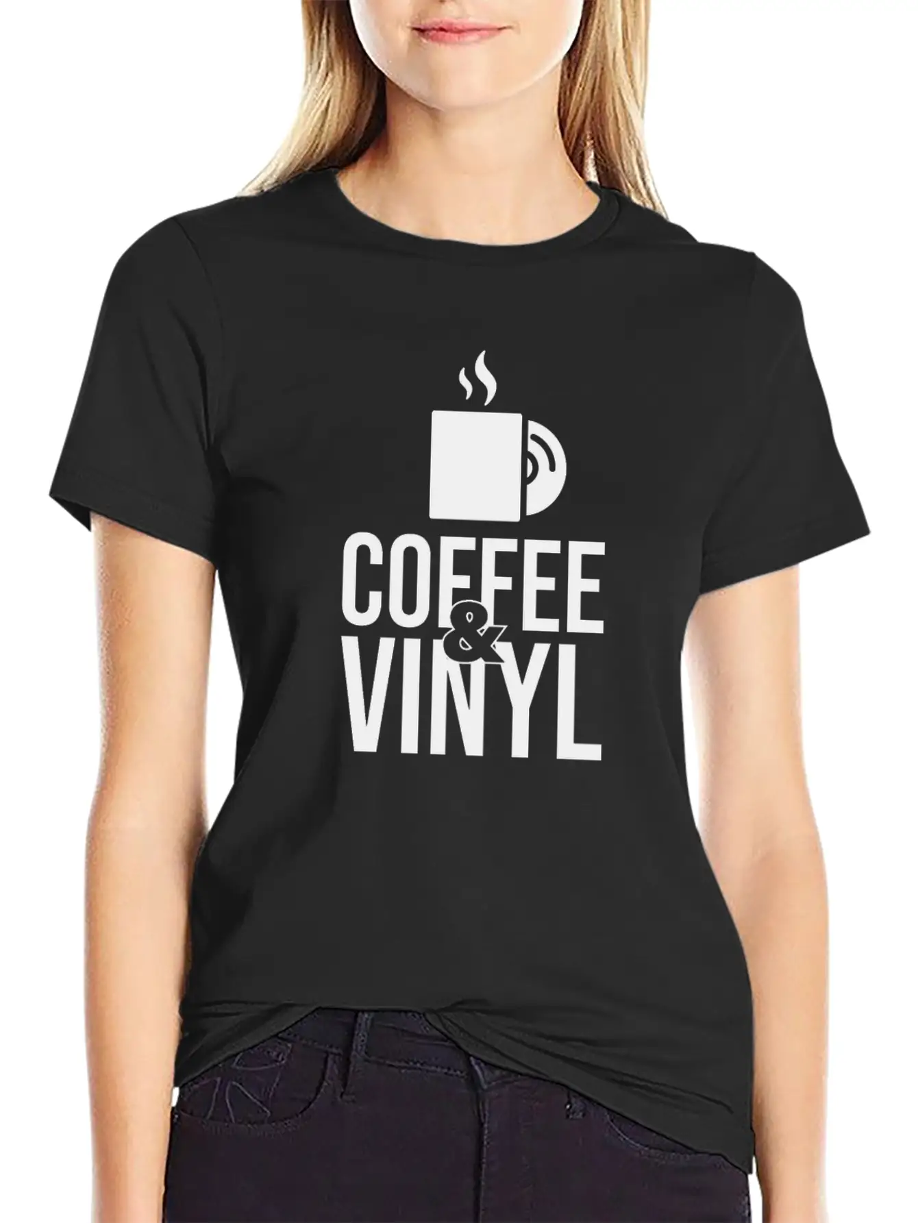 Coffee And Vinyl Lover Record Collector Stylish Everyday T-Shirt – Unisex Basic Cotton Tee