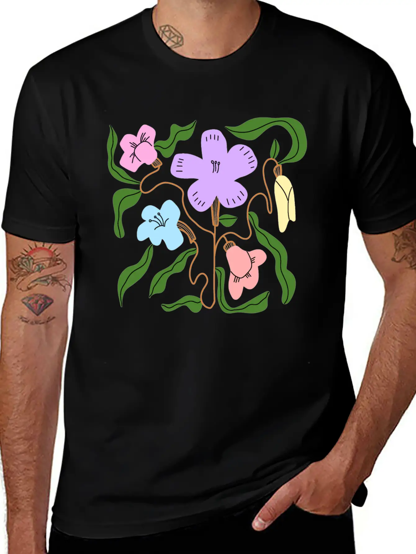Colorful Flowers Casual Graphic T-Shirt – Simple And Comfortable Daily Wear