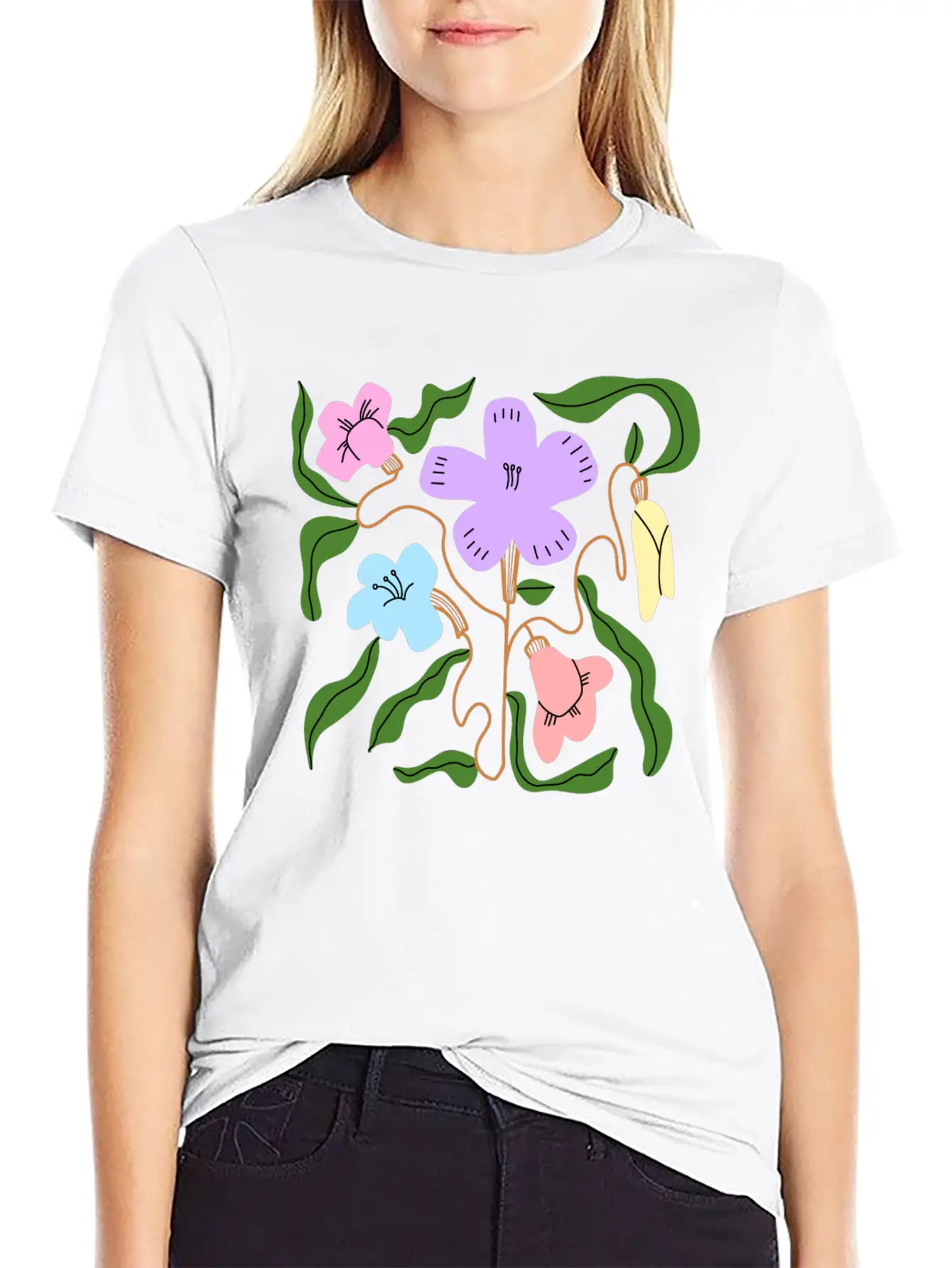 Colorful Flowers Casual Graphic T-Shirt – Simple And Comfortable Daily Wear