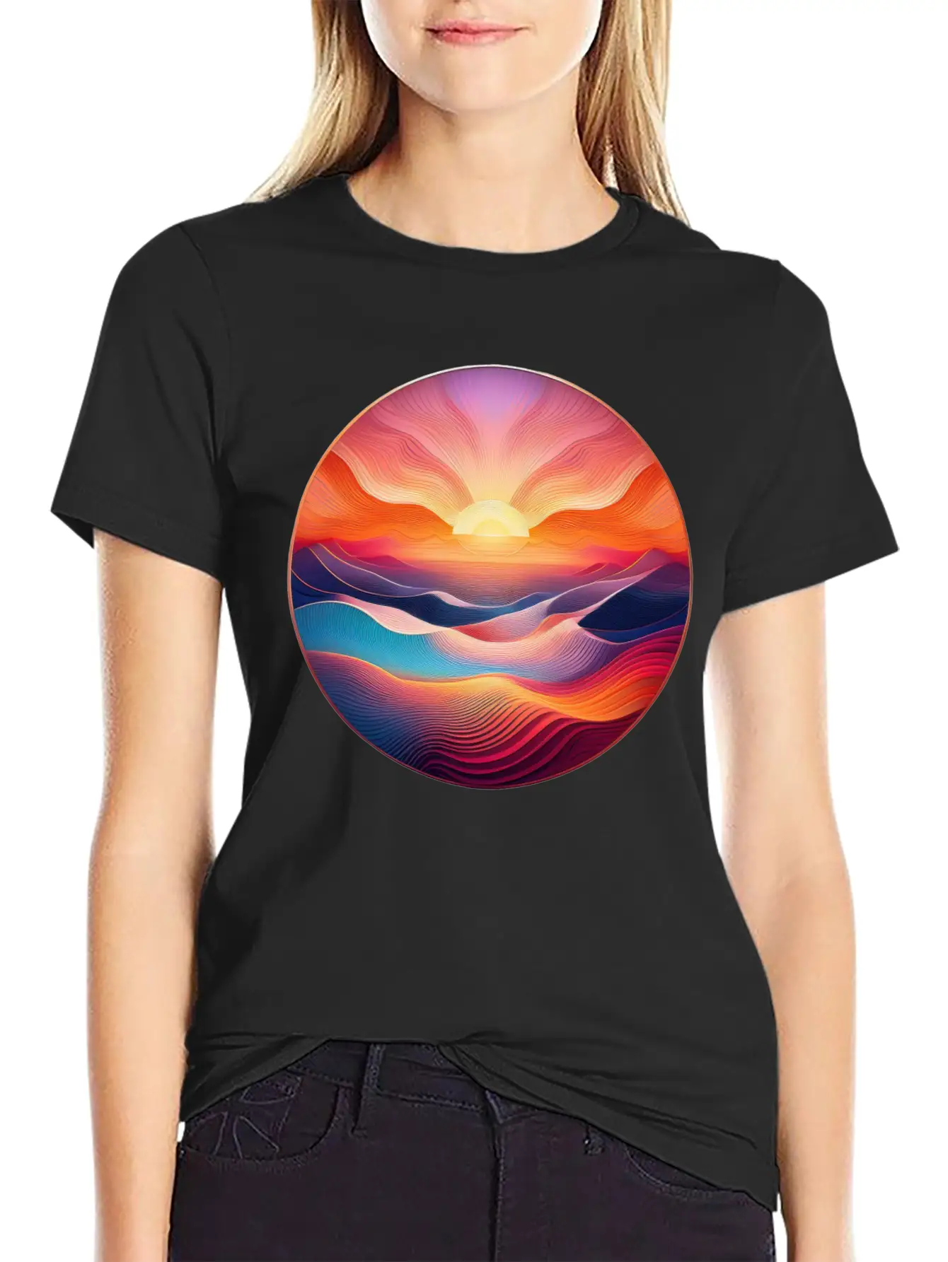 Colorful Sunrise Classic Crew Neck Graphic Tee – Everyday Minimal Look