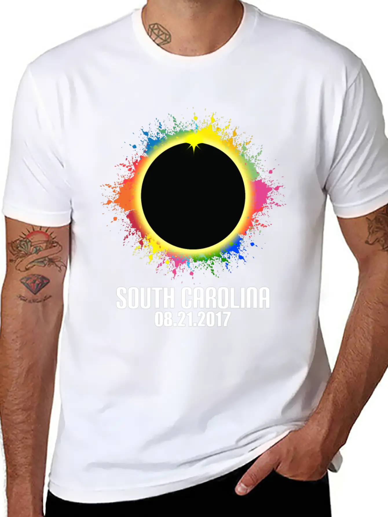 Colorful Total Solar Eclipse South Carolina Lightweight Cotton T-Shirt – Daily Comfort Graphic Shirt