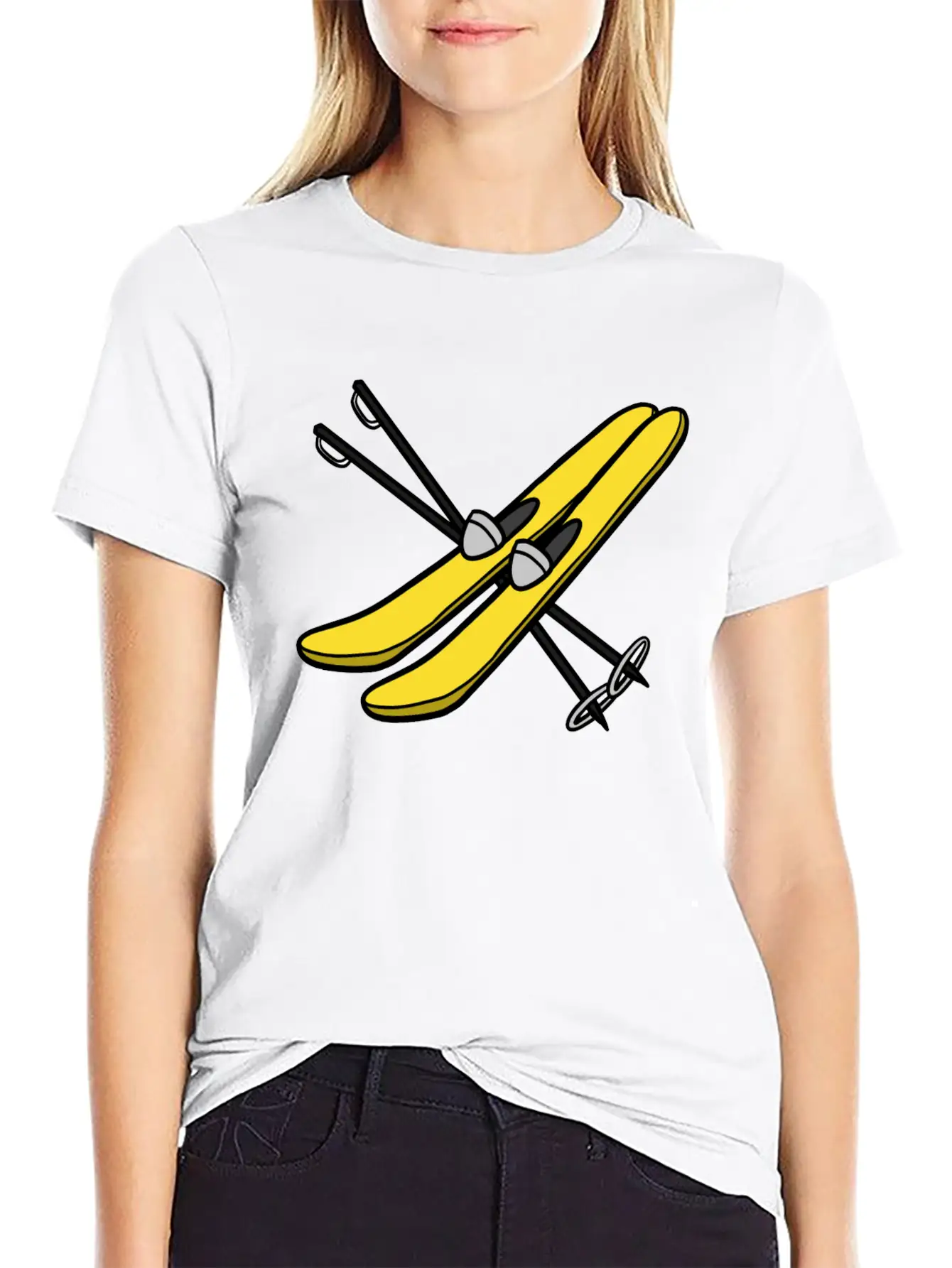 Comic Skis Mit Skistöcken Unisex Cotton Tee – Relaxed Fit For Any Occasion