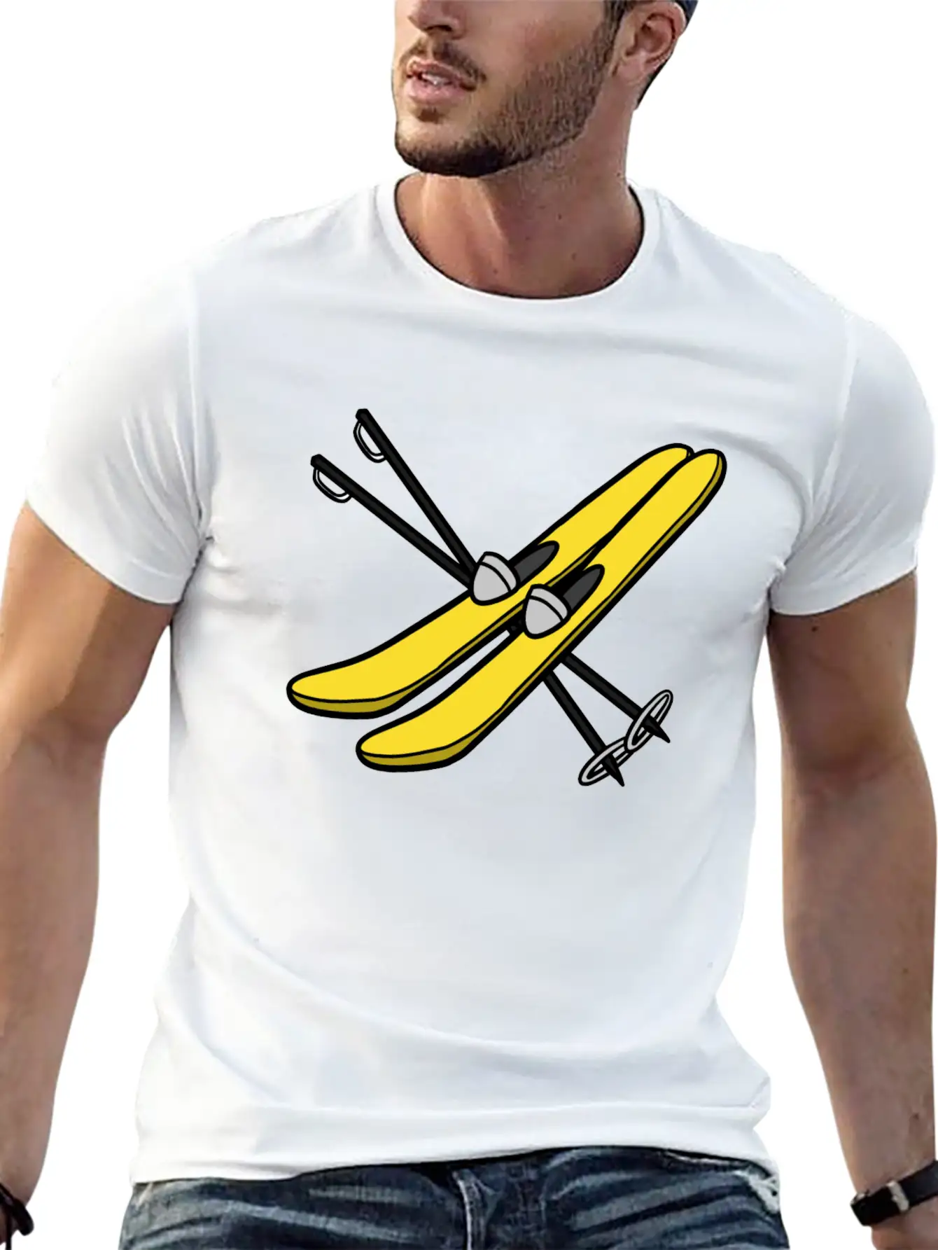 Comic Skis Mit Skistöcken Unisex Cotton Tee – Relaxed Fit For Any Occasion