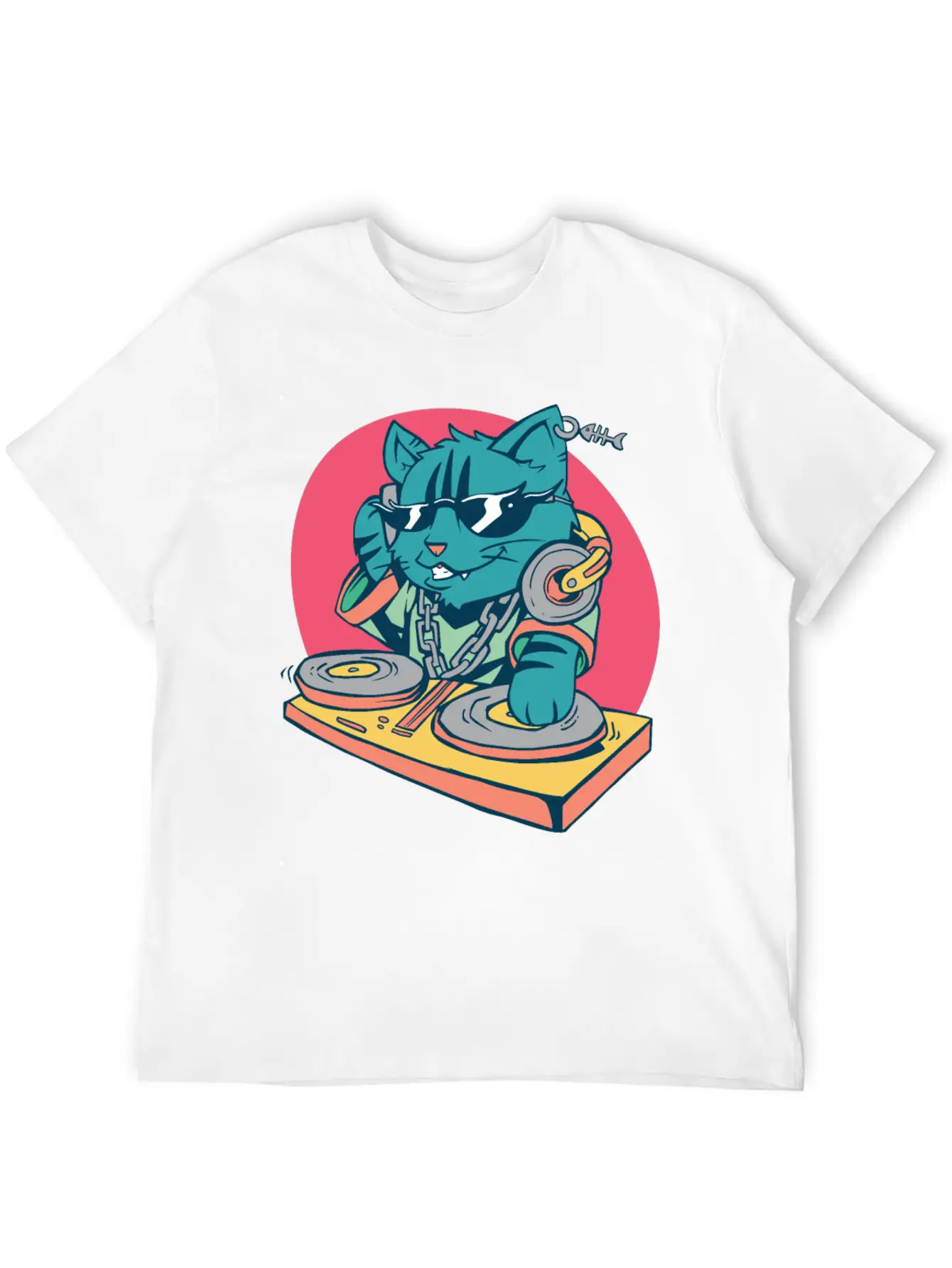 Cool DJ Cat Basic Graphic T-Shirt – Daily Comfort In Soft Cotton