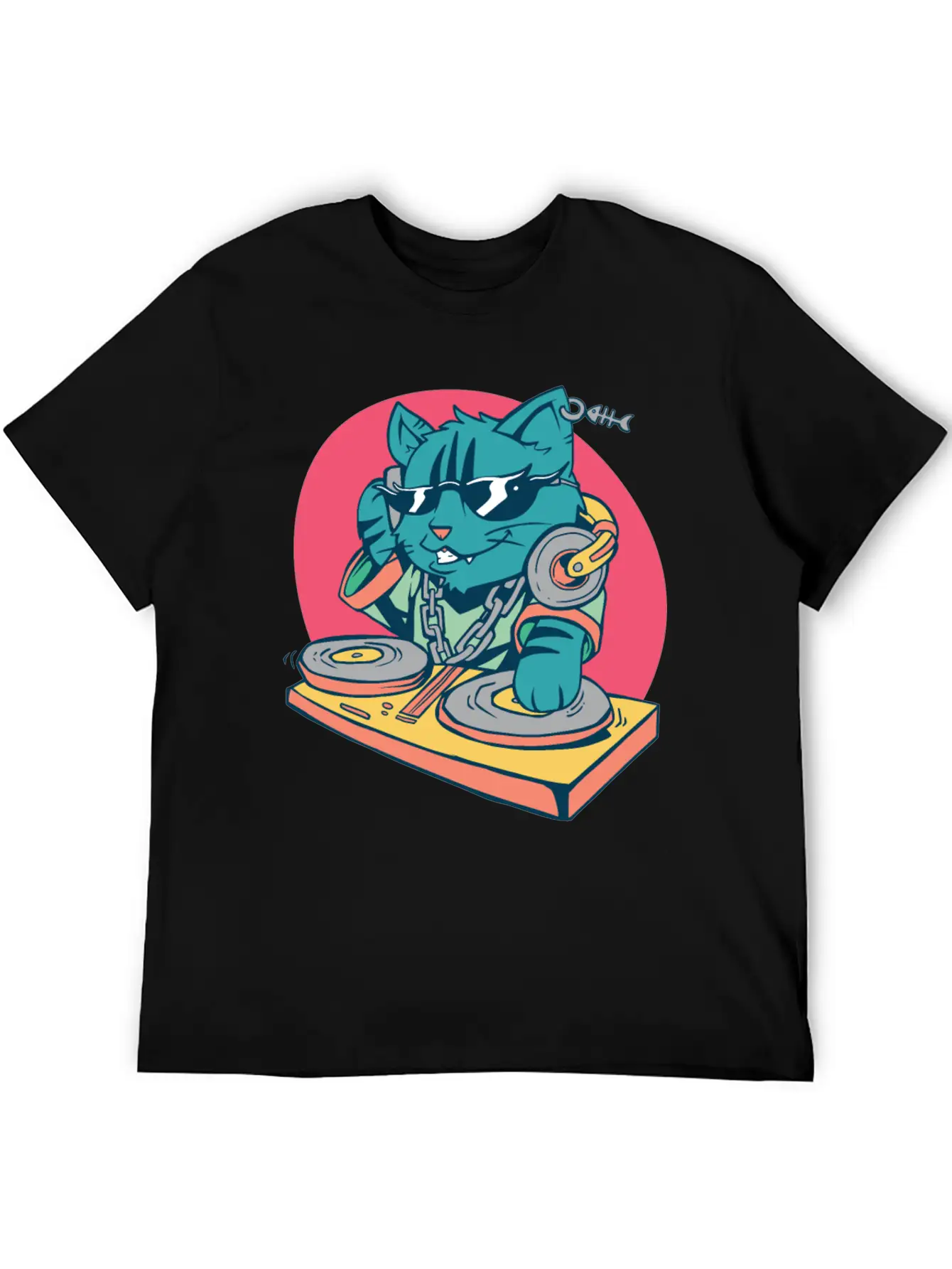Cool DJ Cat Basic Graphic T-Shirt – Daily Comfort In Soft Cotton