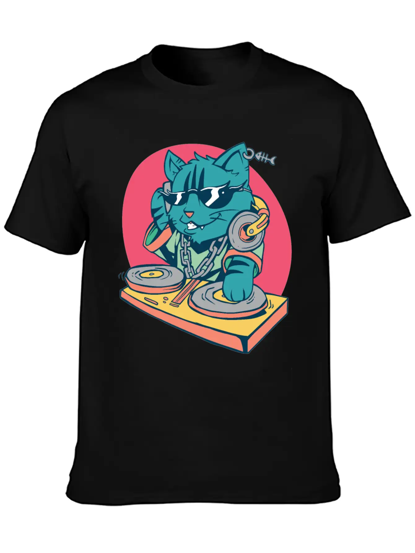 Cool DJ Cat Basic Graphic T-Shirt – Daily Comfort In Soft Cotton