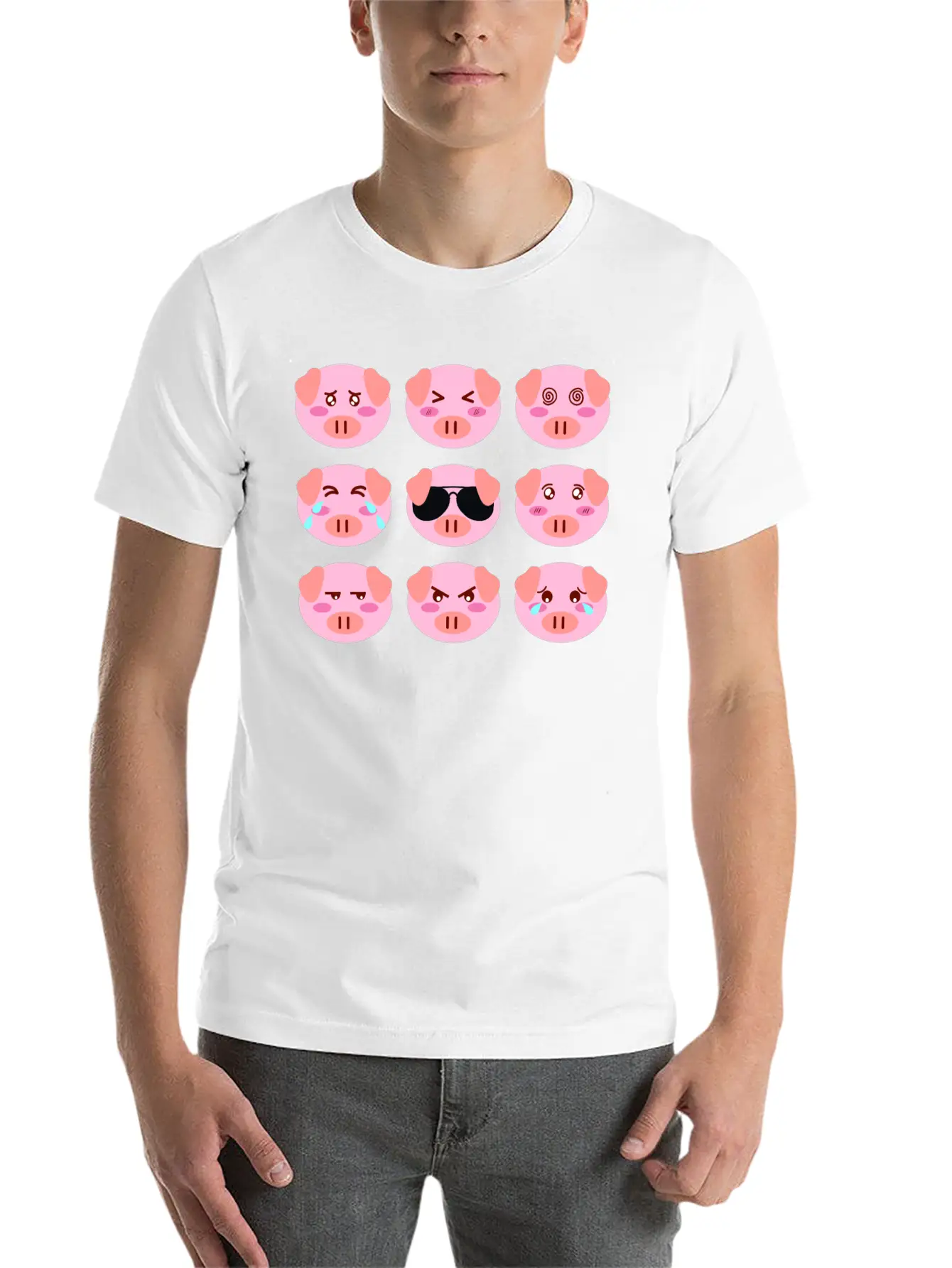 Cool Pig Pink Different Mood Faces Of Personality Stylish Everyday T-Shirt – Unisex Basic Cotton Tee