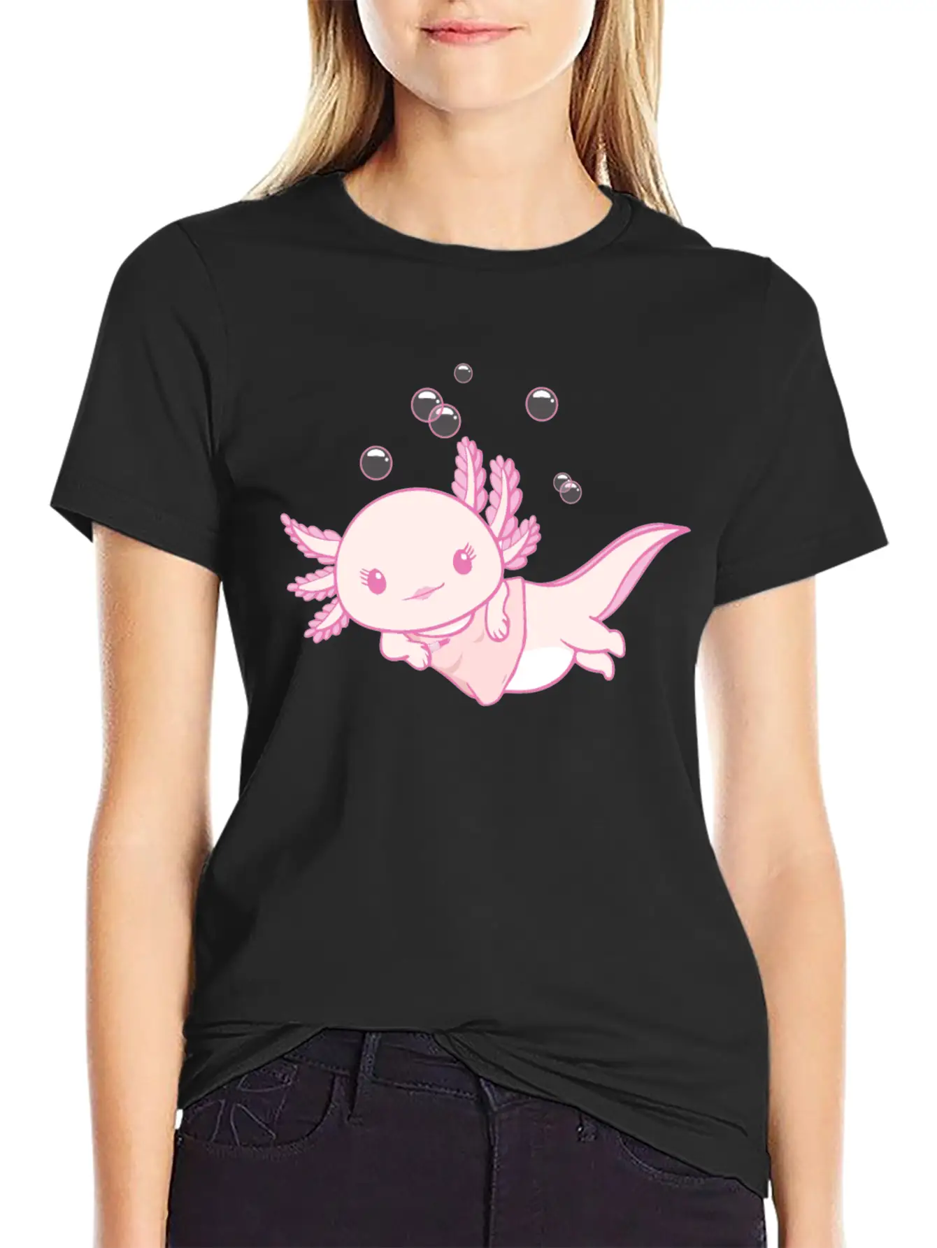 Coquette Aesthetic Pink Kawaii Axolotl Downtown Unisex Casual T-Shirt – Clean Design For Daily Comfort