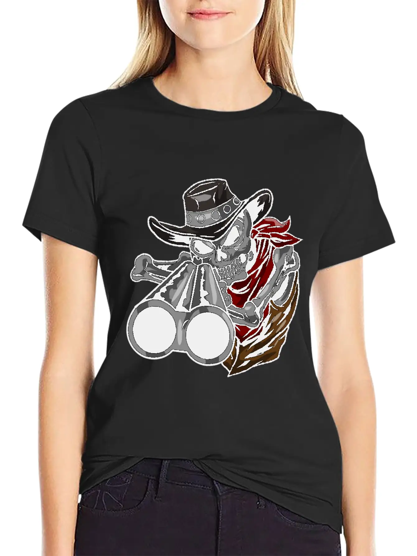Cowboy Skull Gun Skeleton Bones Face Head Gift Stylish Everyday T-Shirt – Unisex Basic Cotton Tee