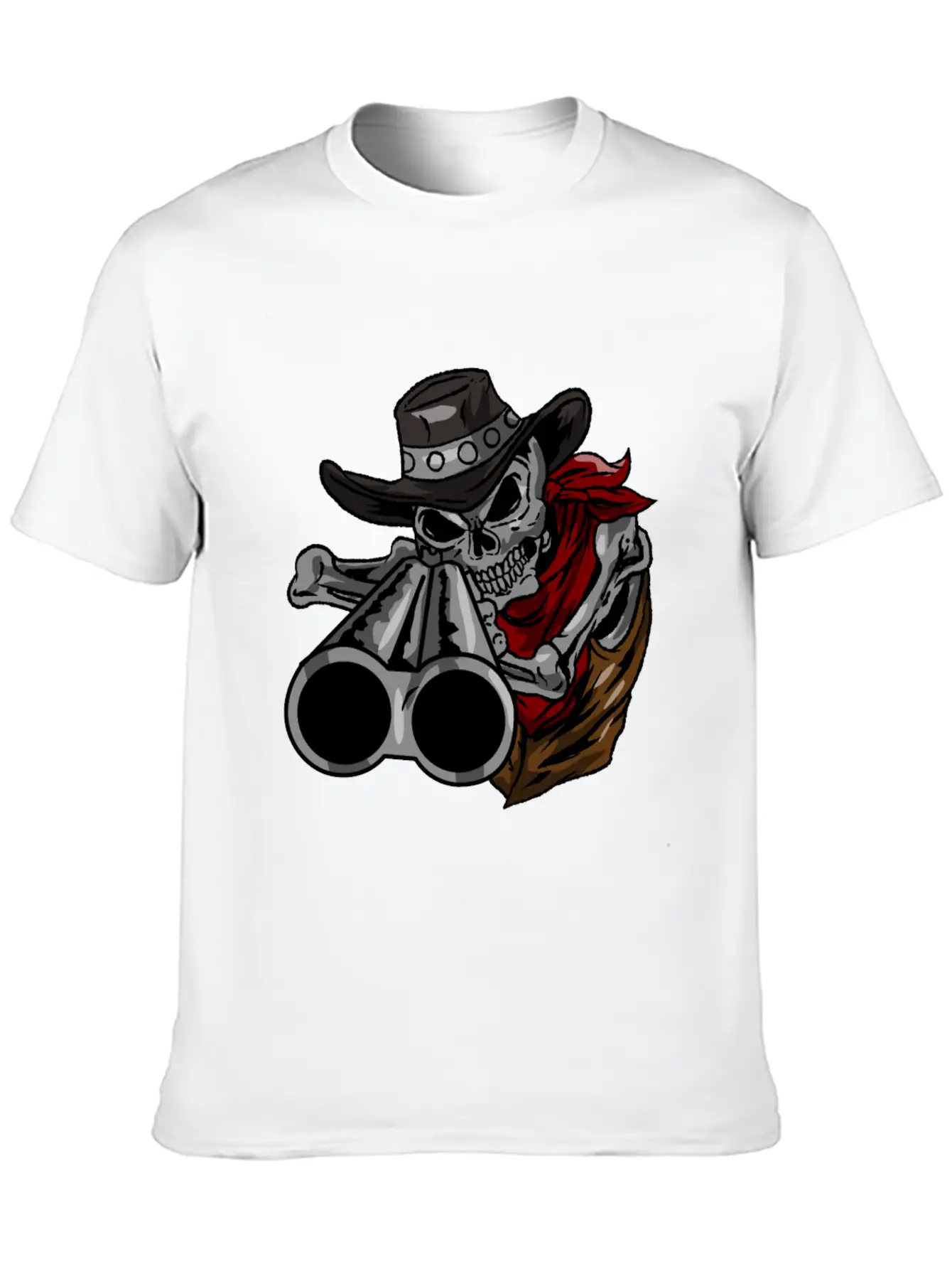 Cowboy Skull Gun Skeleton Bones Face Head Gift Stylish Everyday T-Shirt – Unisex Basic Cotton Tee