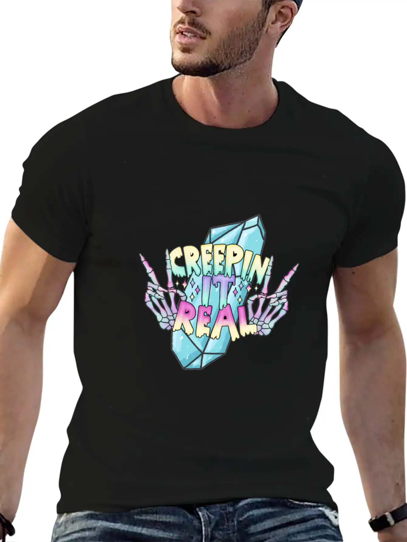 Creepin It Real Crystal Skeleton Hands Stylish Everyday T-Shirt – Unisex Basic Cotton Tee