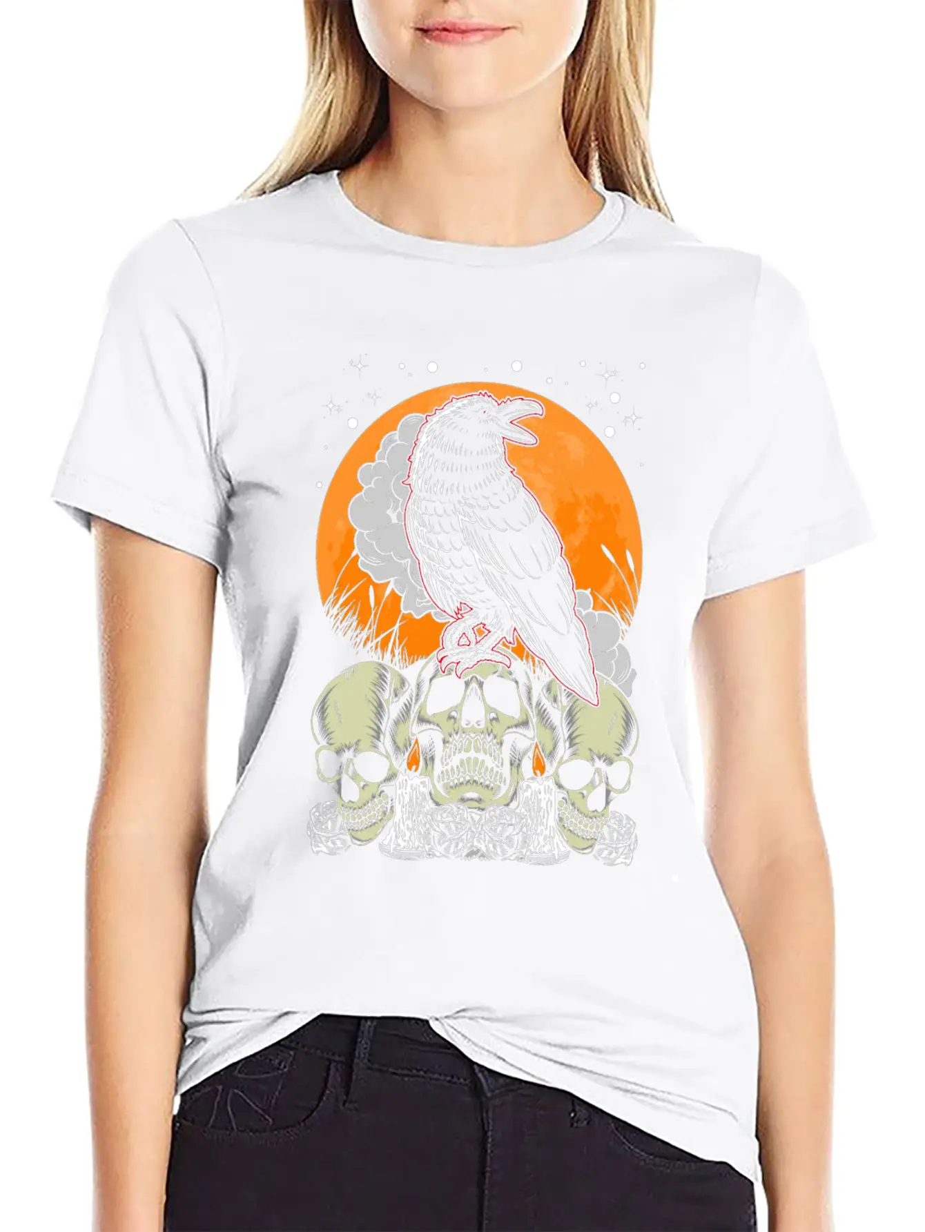 Creepy Crow Gothic Moon Witchy Bird Basic Graphic T-Shirt – Daily Comfort In Soft Cotton