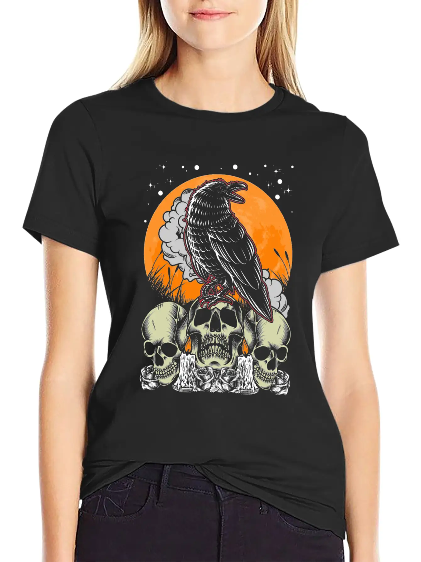 Creepy Crow Gothic Moon Witchy Bird Basic Graphic T-Shirt – Daily Comfort In Soft Cotton