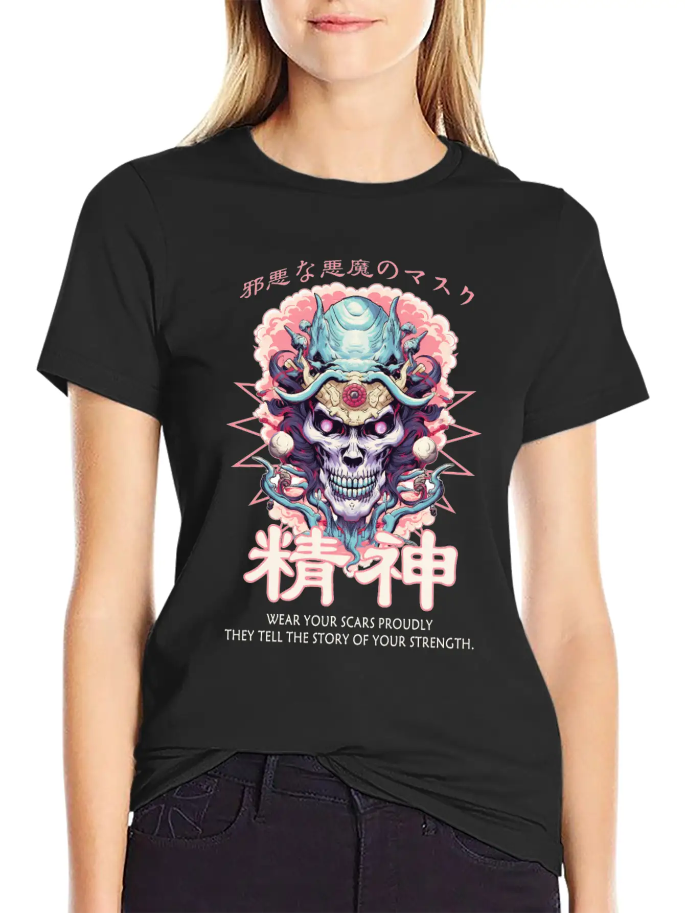 Creepy Oni Mask Japanese Streetwear Hiphop Harajuk Basic Graphic T-Shirt – Daily Comfort In Soft Cotton